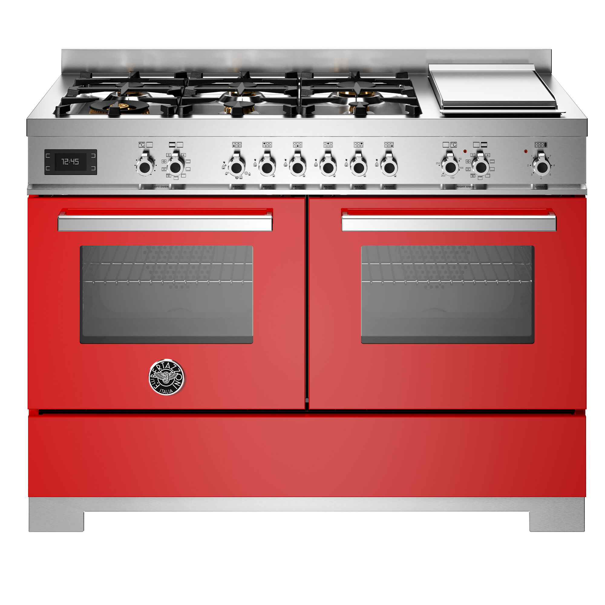 Bertazzoni PRO126G2EROT2 Professional gaskomfur 120 cm med 6 brændere, elektrisk stegebord og 2 ovne, rød