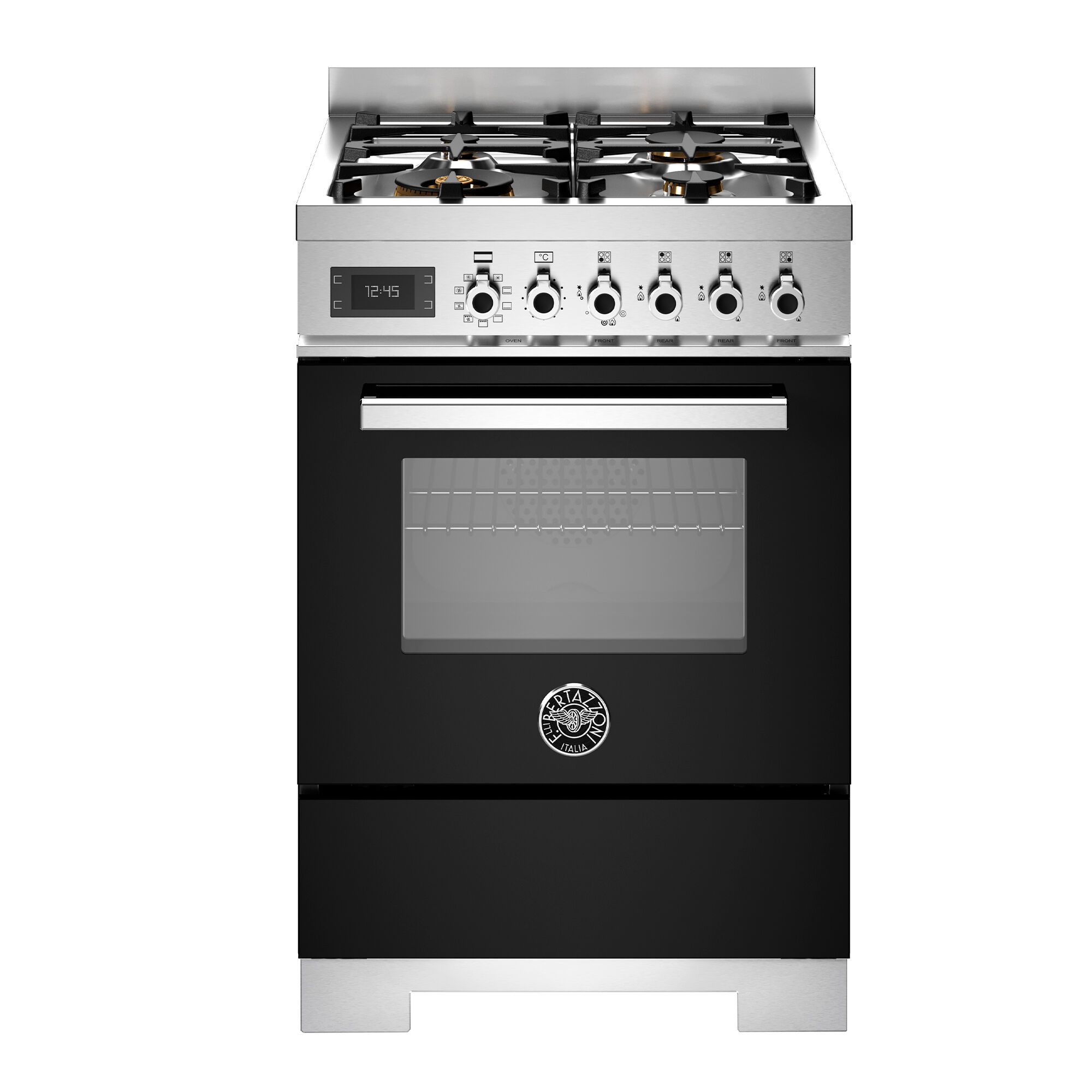 Bertazzoni PRO64L1ENET2 gaskomfur 60 cm med 4 brændere og 1 ovn, sort