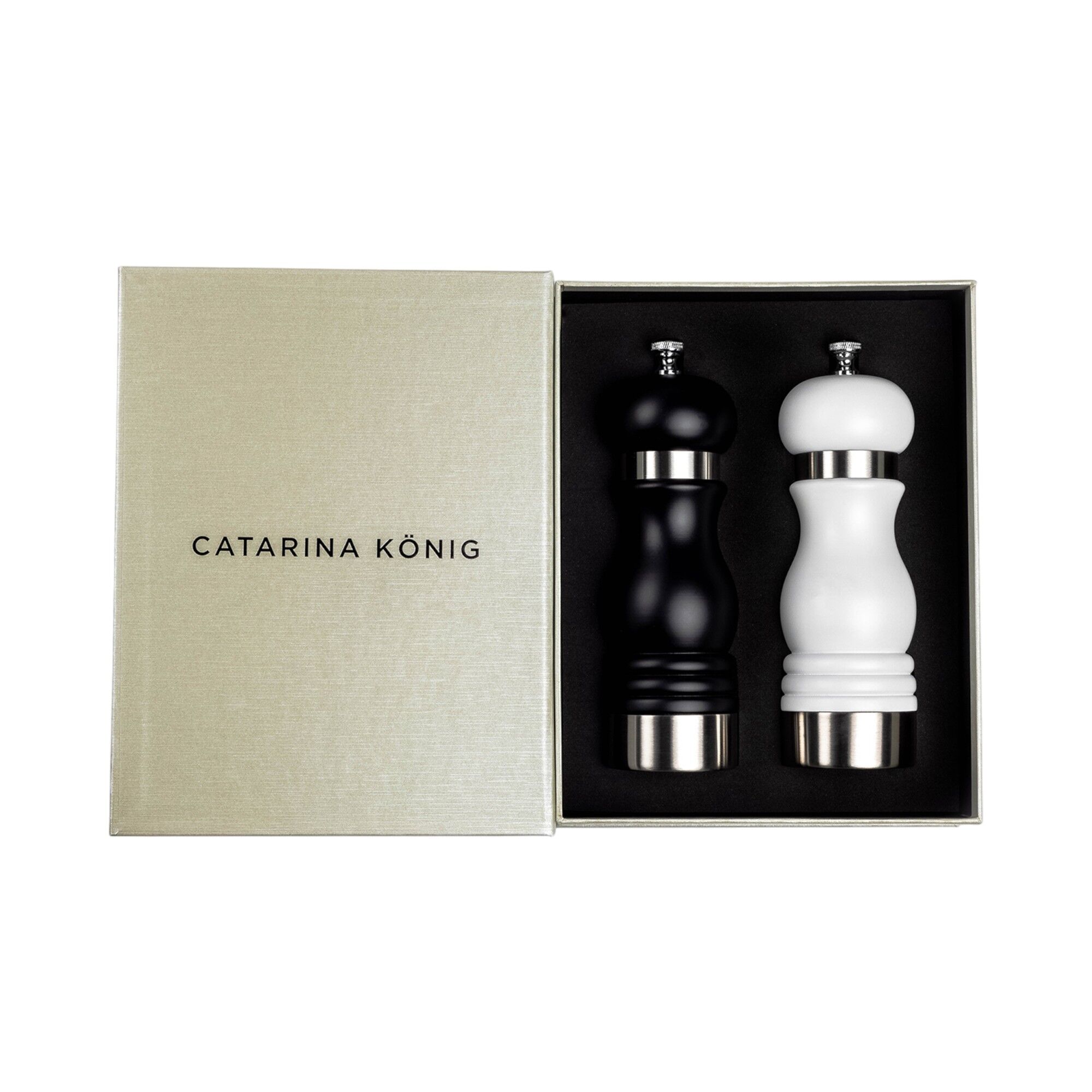 Catarina könig Salt- og peberkværn 18 cm, sort/hvid