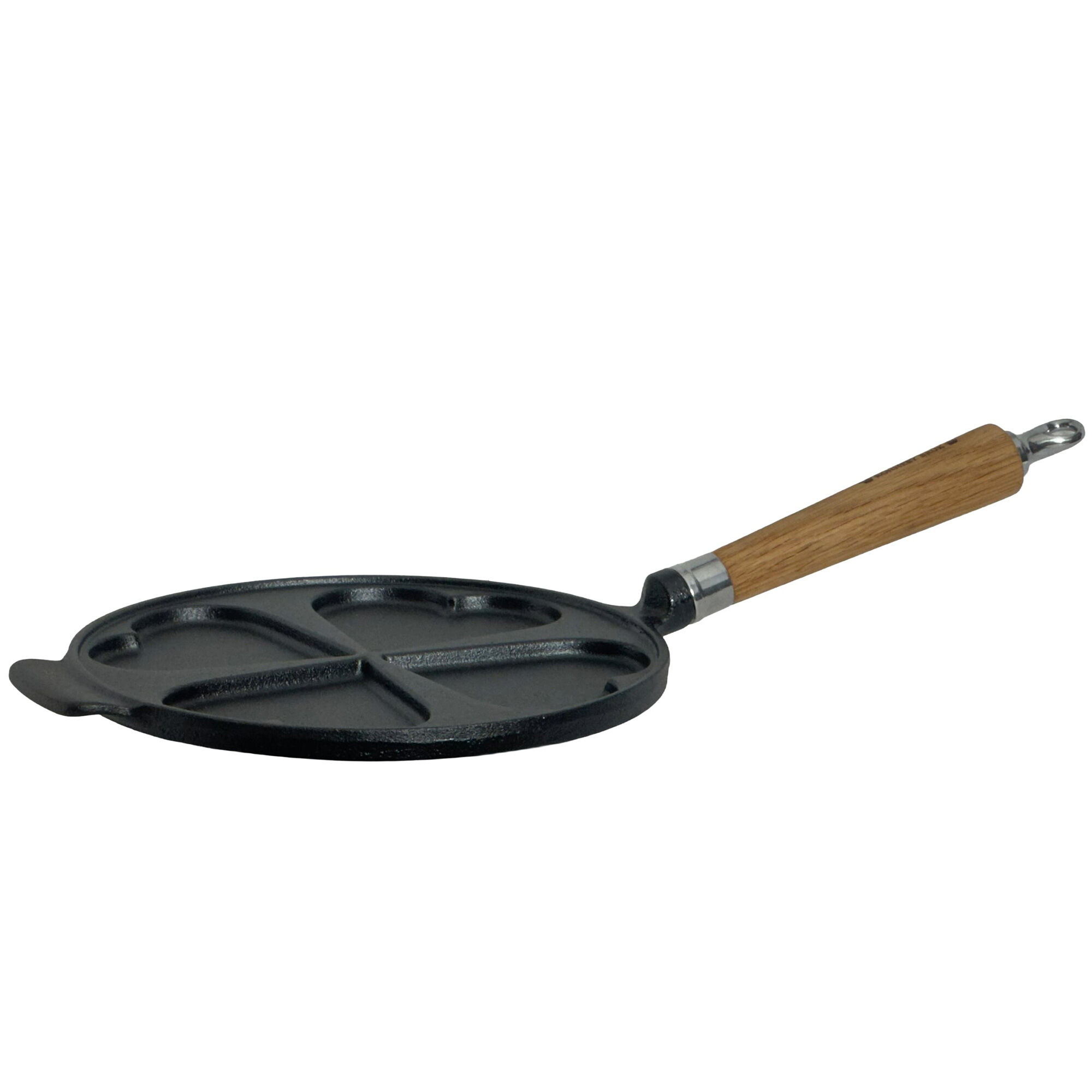 Ronneby bruk Exclusive Line støbejernsplættepande med hjerteforme, 25 cm  -  egetræs-håndtag