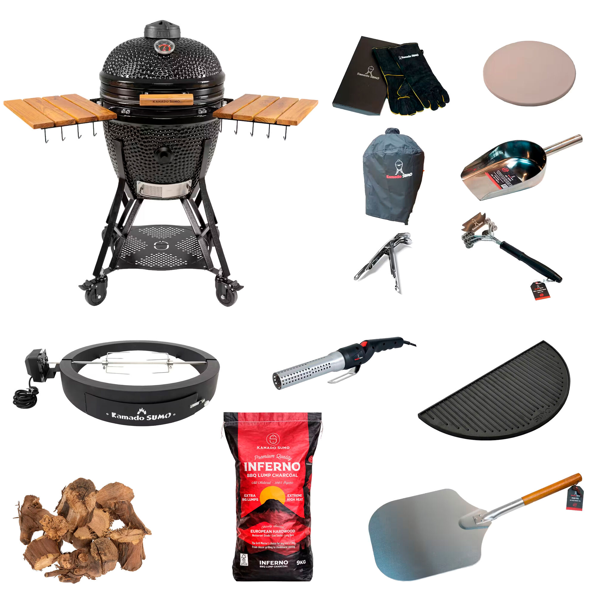 Kamado SUMO Classic Large Gen 2 kamado-grill med deluxe-pakke, sort