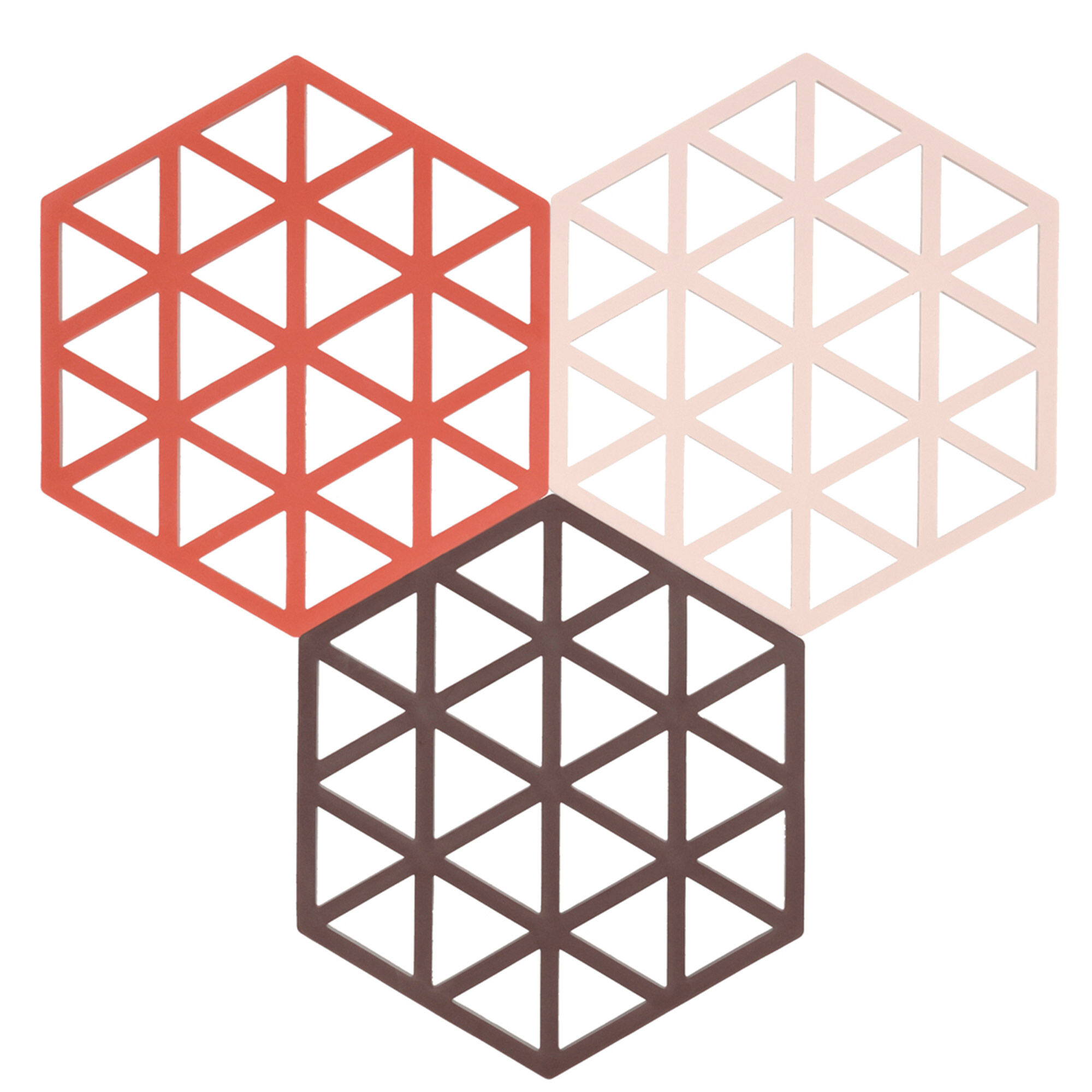 Zone Triangles grydeunderlag, 3-pak  -  Burned Red / Rose / Kalamata