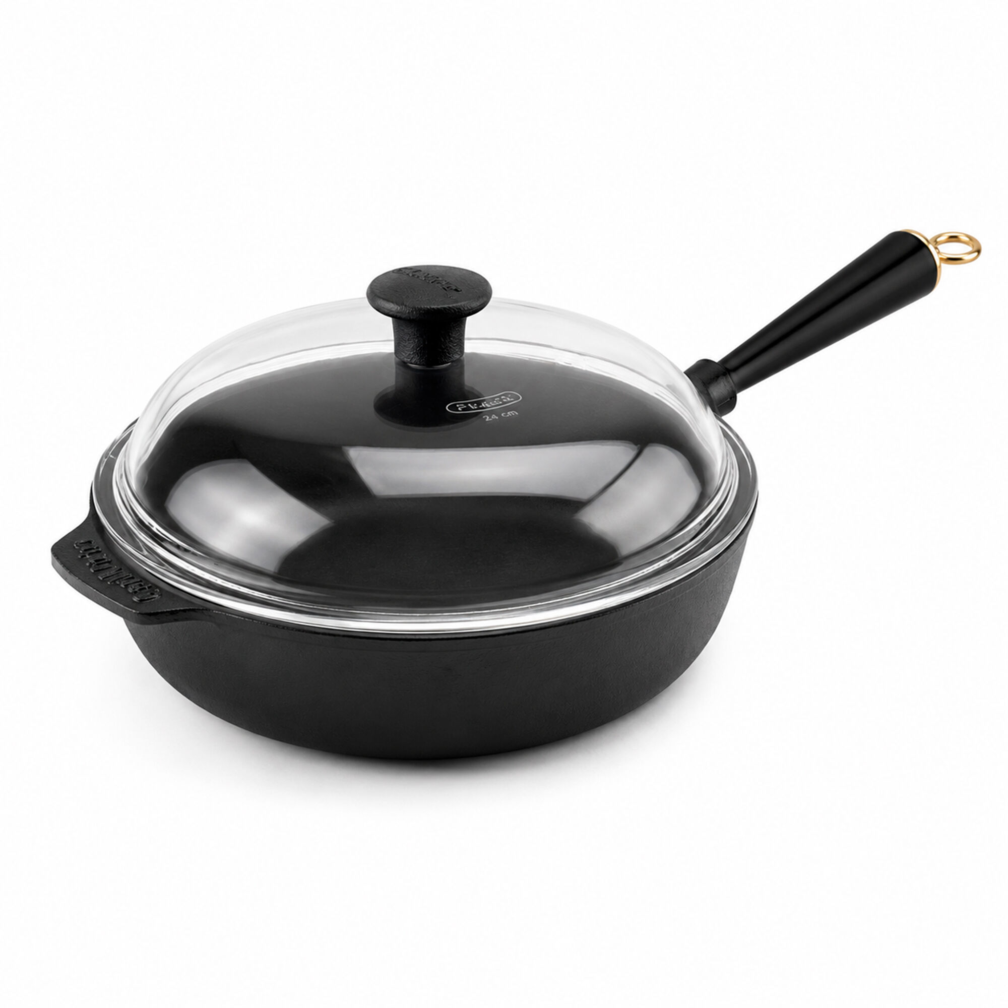 Carl victor Gold traktørpande med glaslåg 25 cm, støbejern