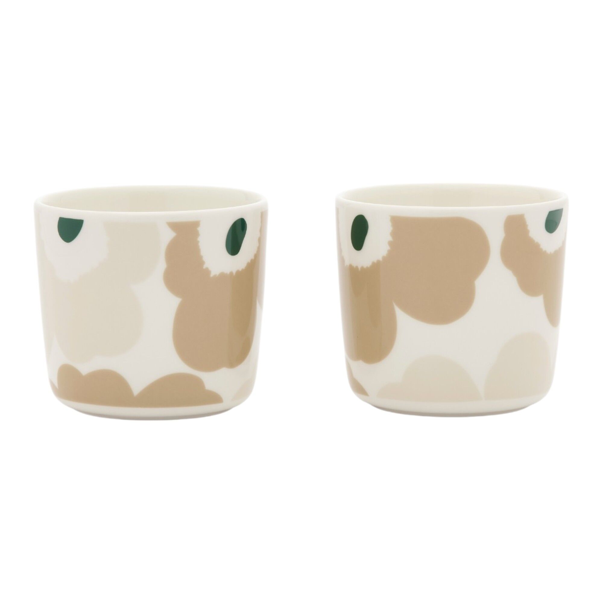 Marimekko Unikko kaffekop uden hank, 2 stk., 2 dl, hvid/beige/lys sand/mørkegrøn