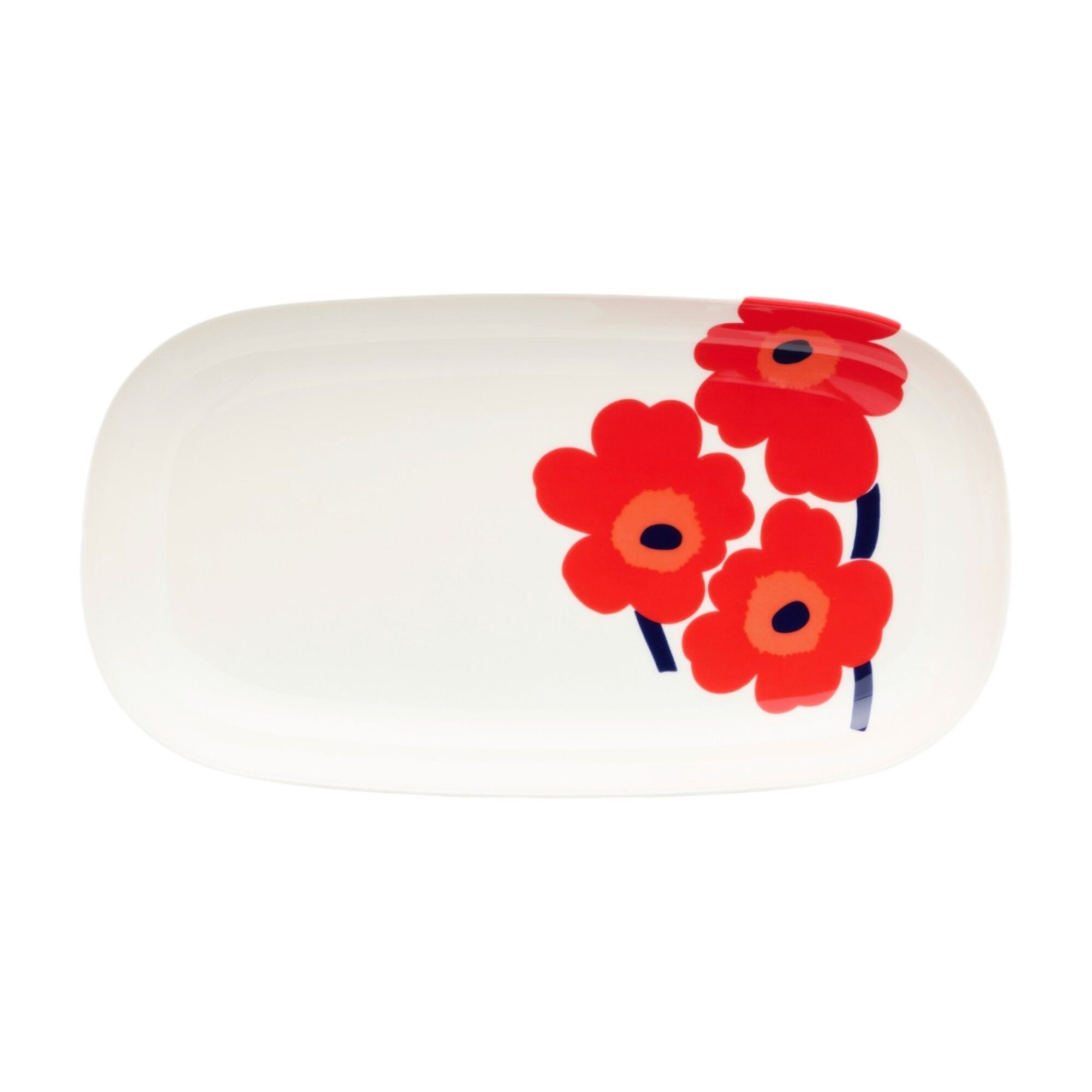 Marimekko Unikko serveringsfad 17 Ã 32 cm, hvid/rød/blå