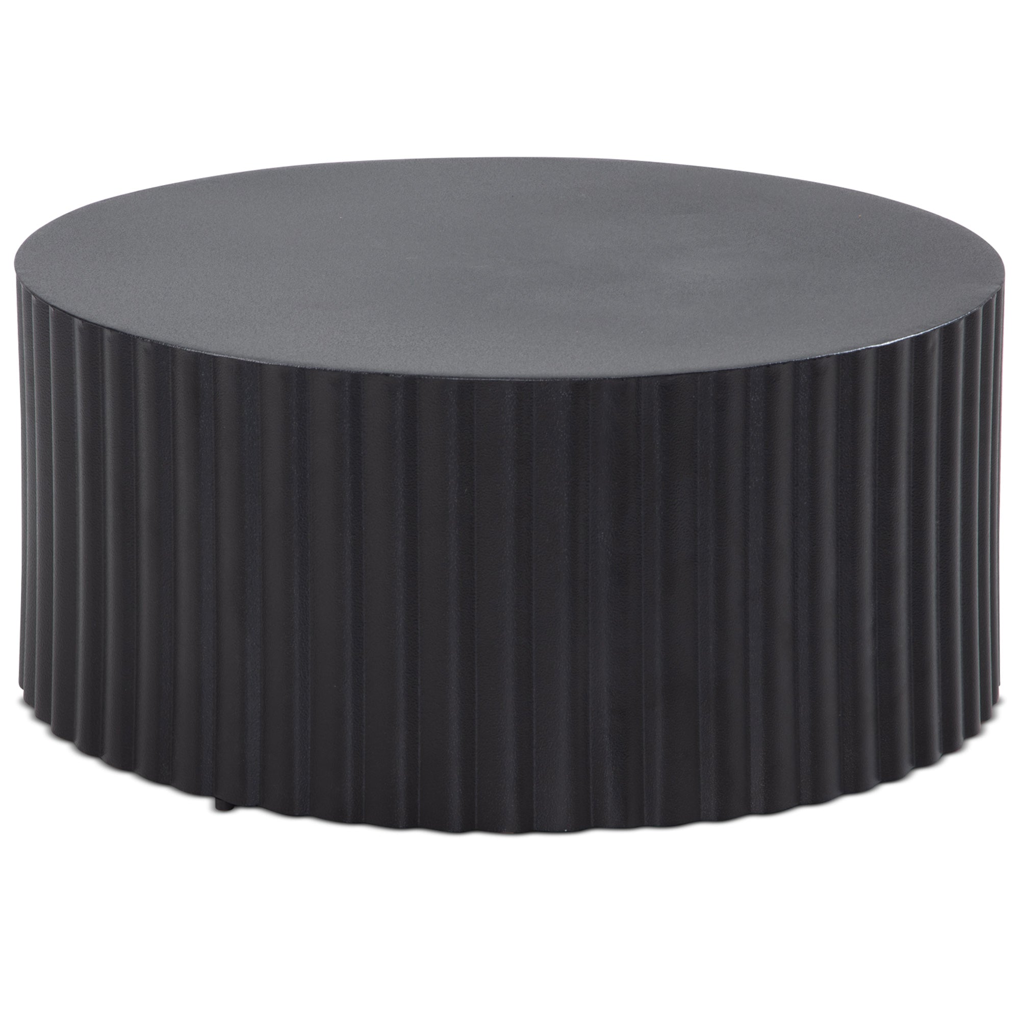 Sofabord 67x67x31 cm, metal, sort, rundt sofabord, designer stuebord med bølgemønster, jern sofabord med lameldesign, lille bord, sidebord, moderne stue