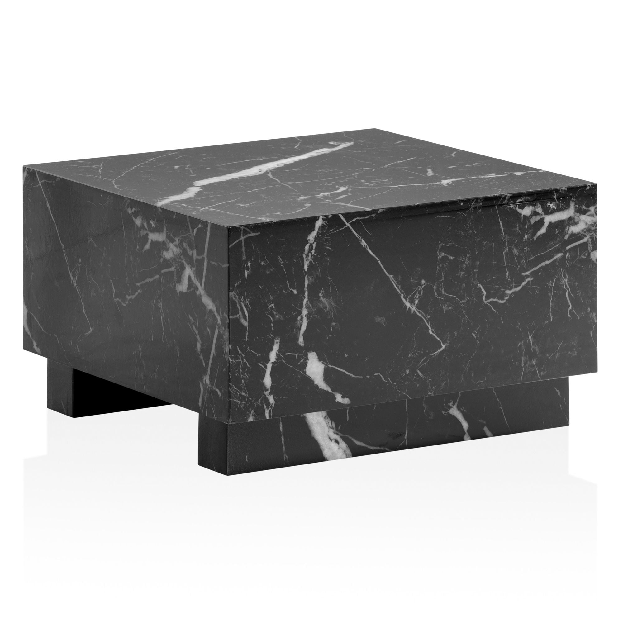 MONOBLOC sofabord 60x60x35 cm, sort højglans med marmorlook, kubeformet stuebord, designer sofabord, lounge sofabord i kubeform