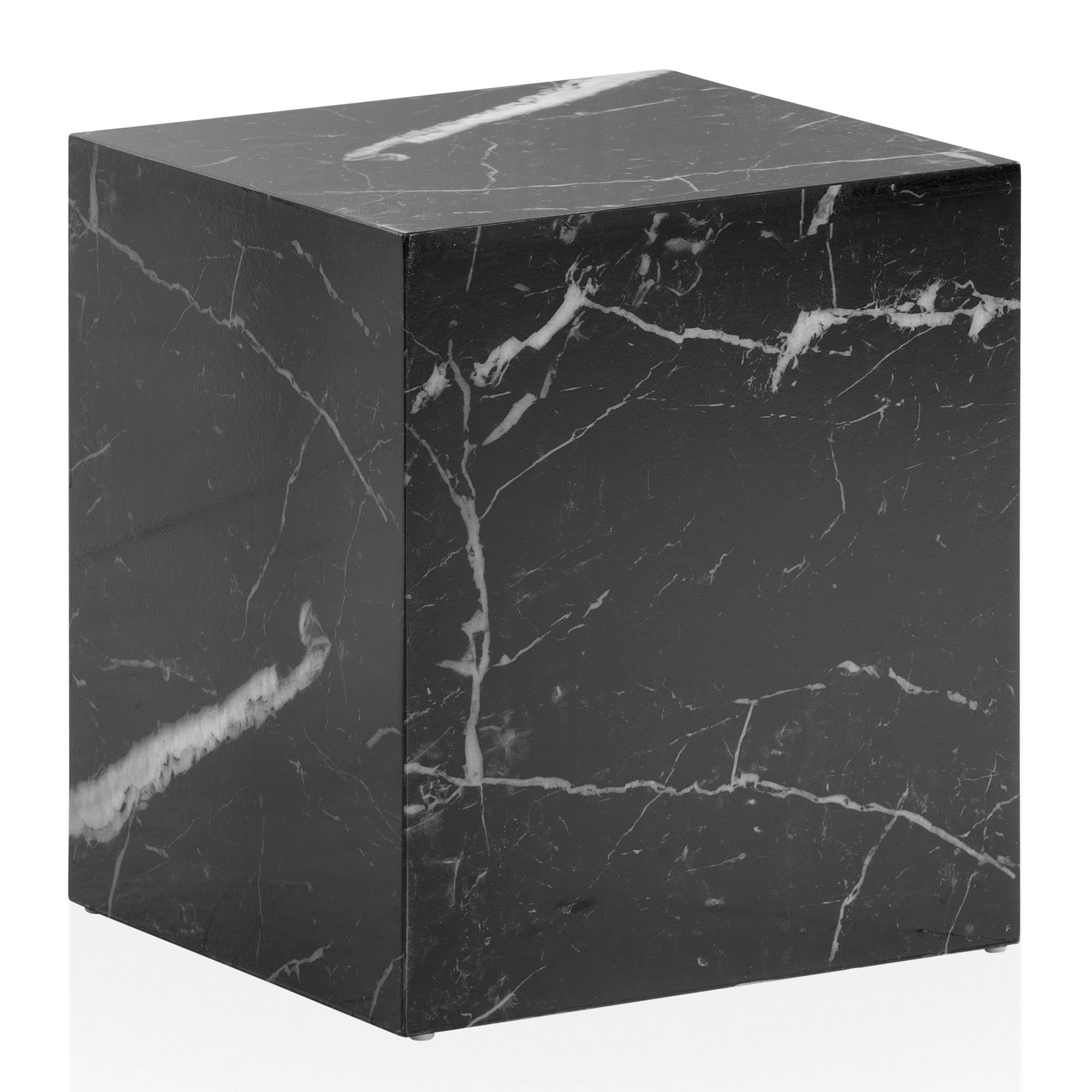MONOBLOC sofabord, 40x40x45 cm, sort højglans med marmorlook, kubeformet stuebord, designer sofabord, lounge sidebord, kubeformet