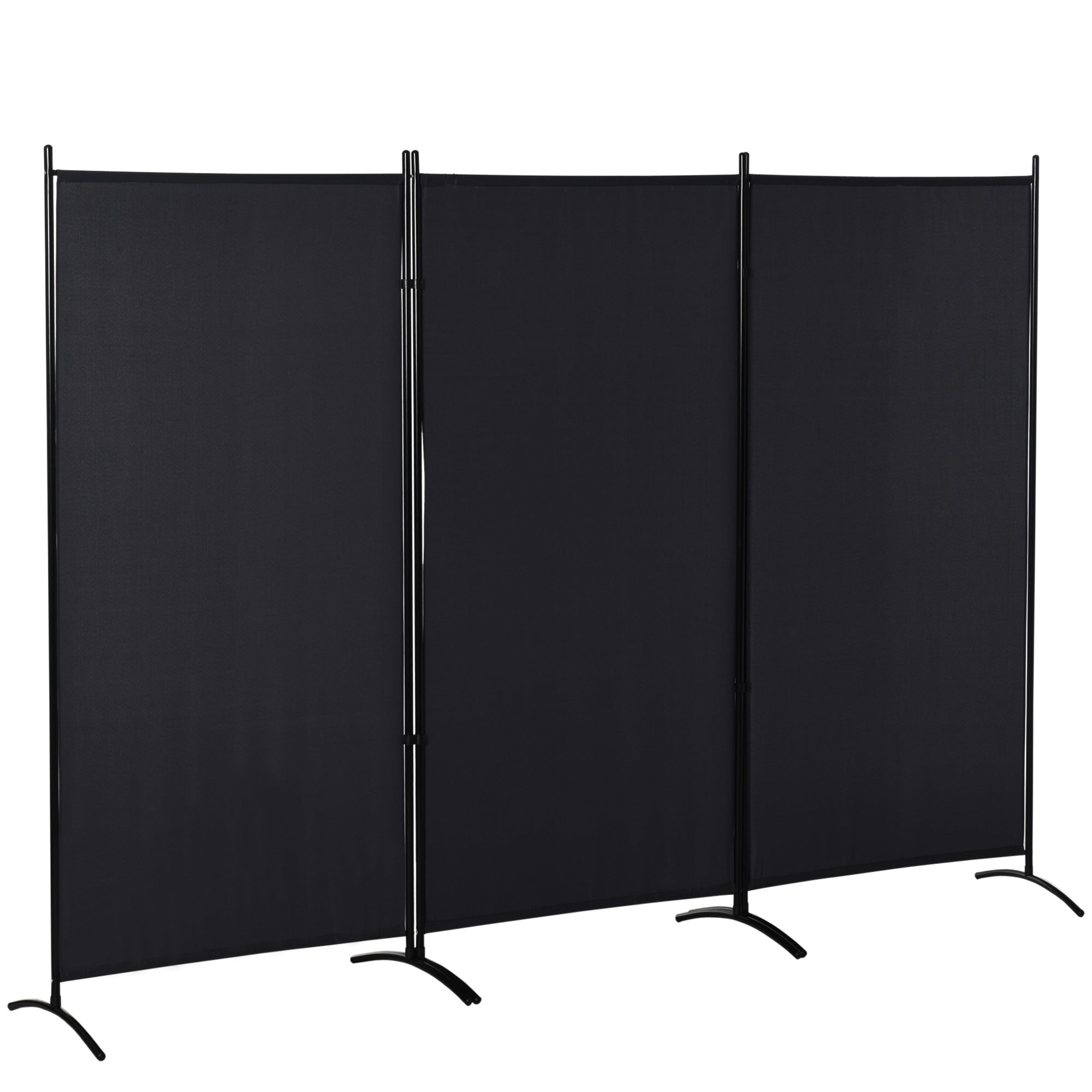 Rumdeler, 3-panels privatlivsskærm, rumdeler med metalramme, sort