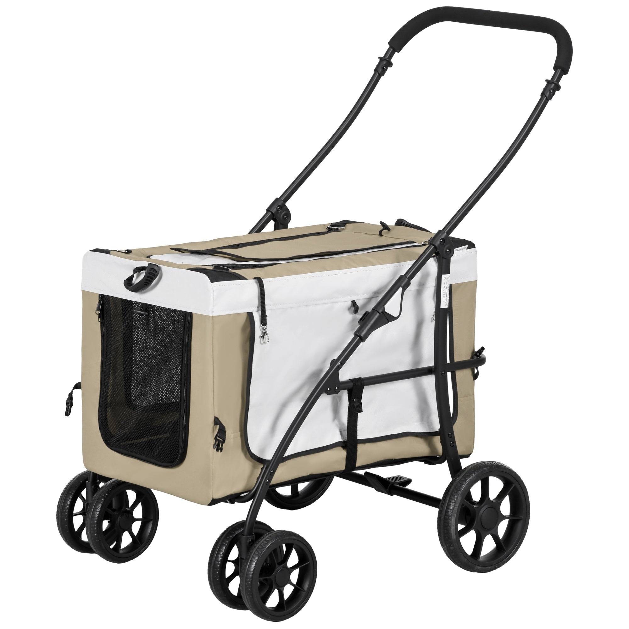 Hundevogn / kattevogn, sammenklappelig, aftagelig kurv, 81 x 58 x 97,5 cm, sort, khaki og hvid