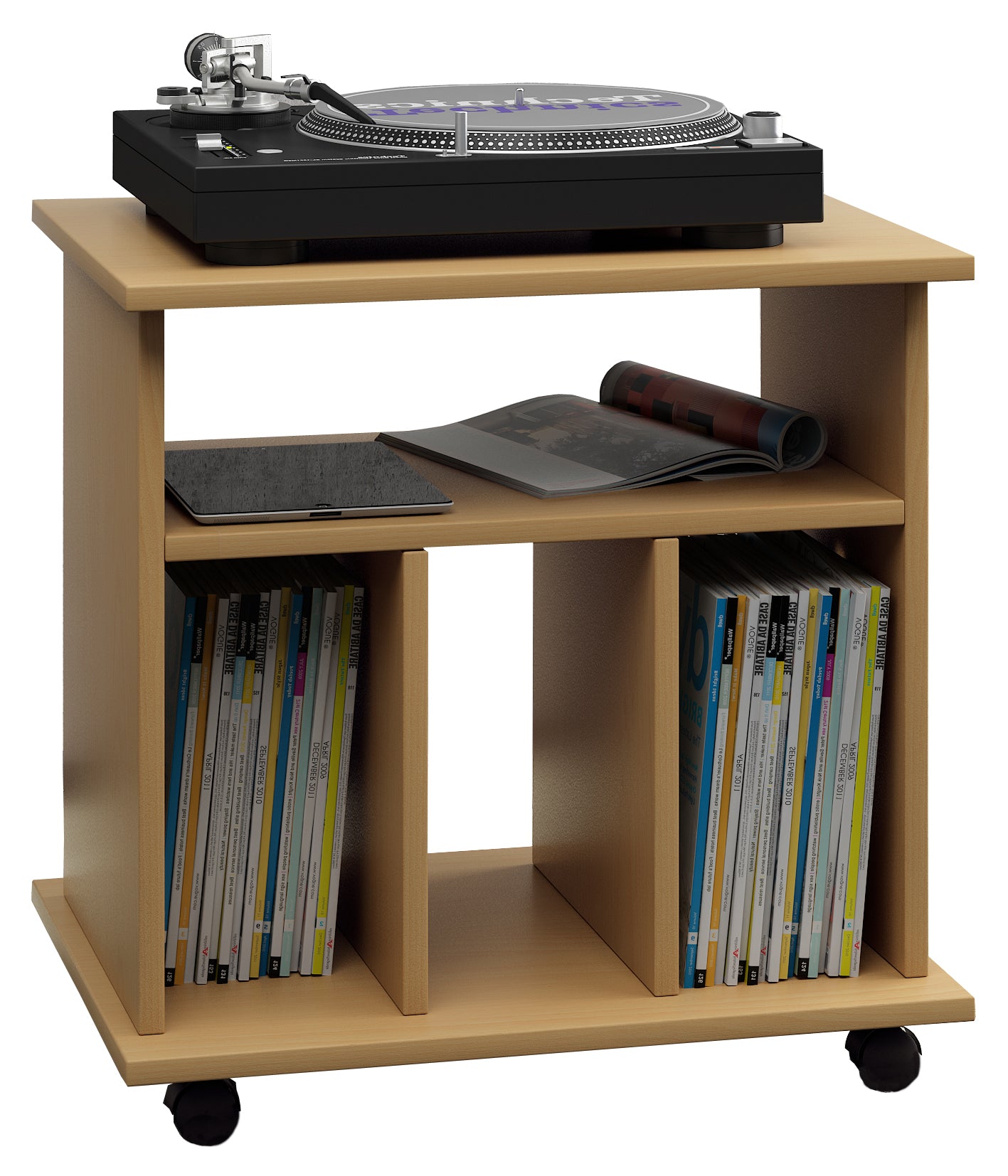 Sidebord til opbevaring af vinyler, 59 x 60 x 45 cm, naturfarvet
