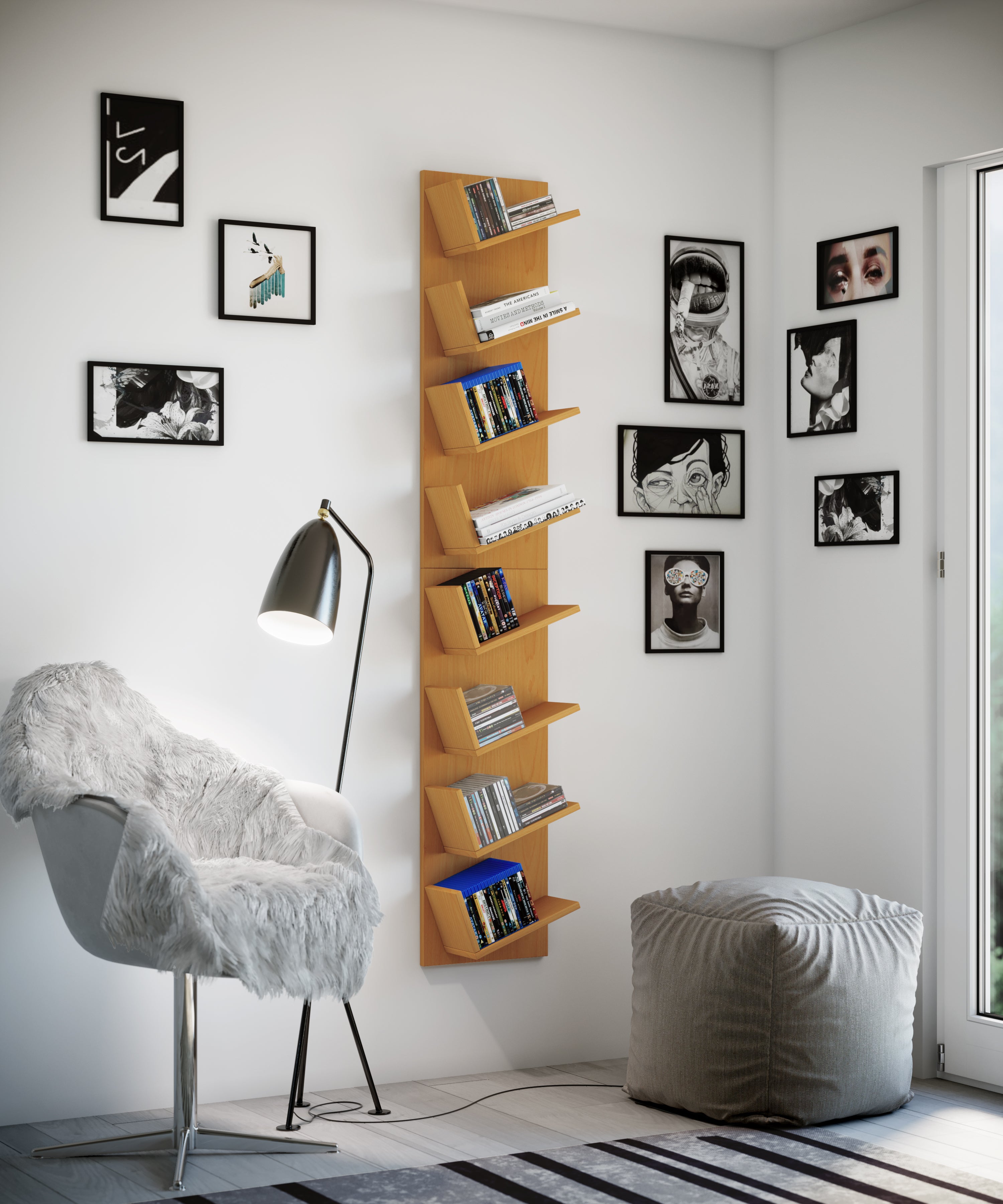 Stilfuld opbevaring til CD'er, DVD'er og samlerskatte (H. 180 cm x B. 33 cm x D. 16 cm)