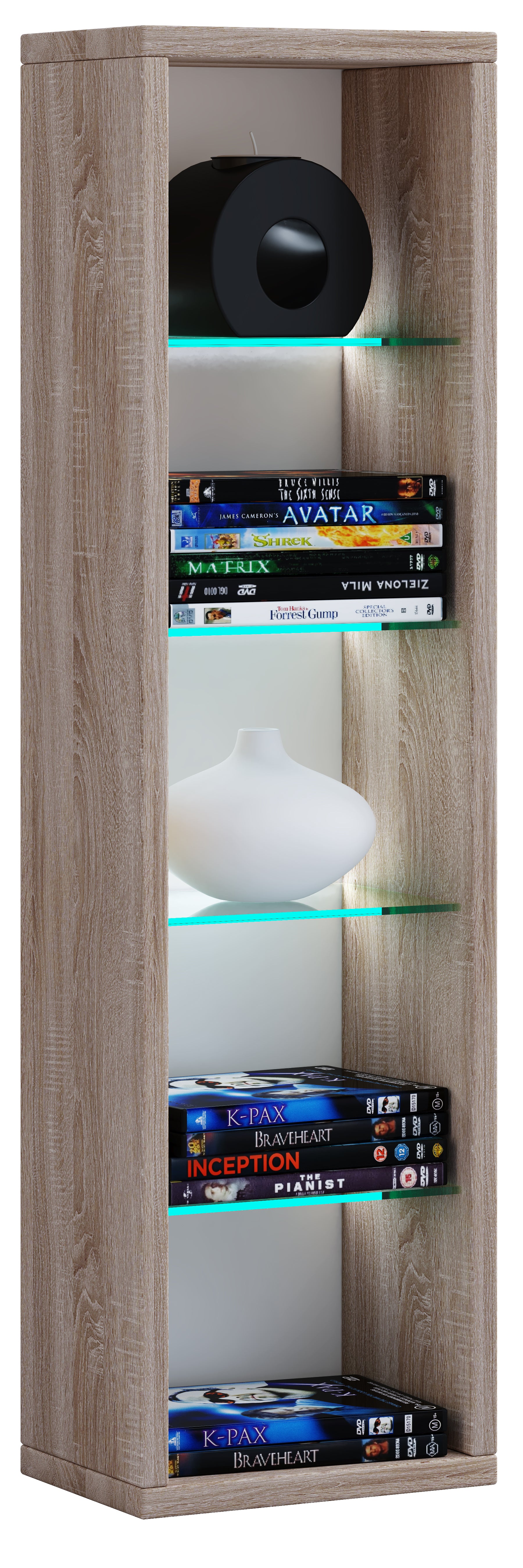 Reol til 102 cd'er, 36 dvd'er eller 20 videoer, 77 x 21 x 14 cm, naturfarvet