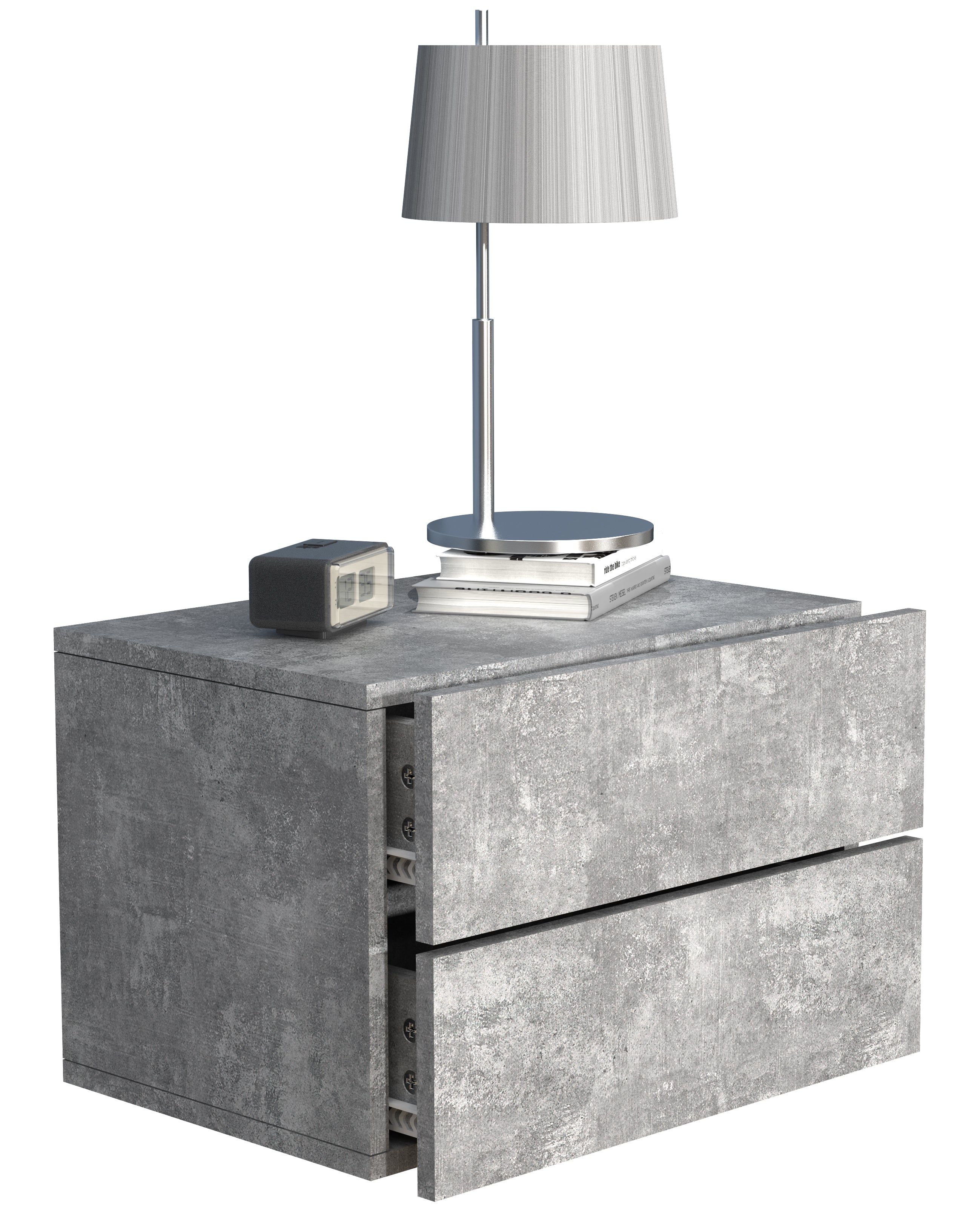 Vægbord / natbord / sengebord, h. 30 x b. 45 x d. 32 cm, betongrå