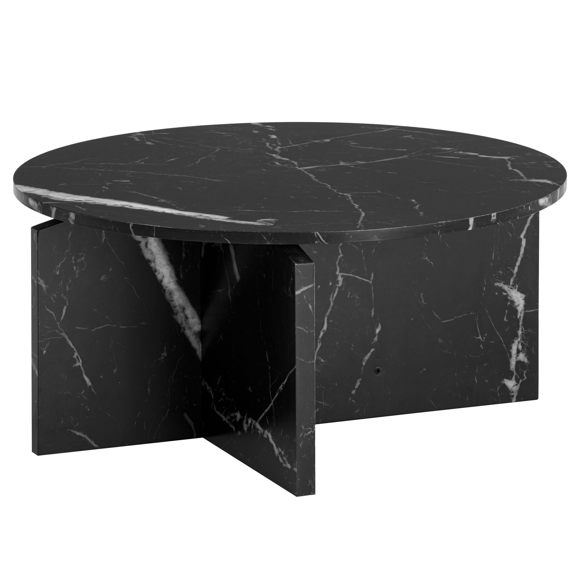 Rundt sofabord i sort marmorlook - Ø70 cm