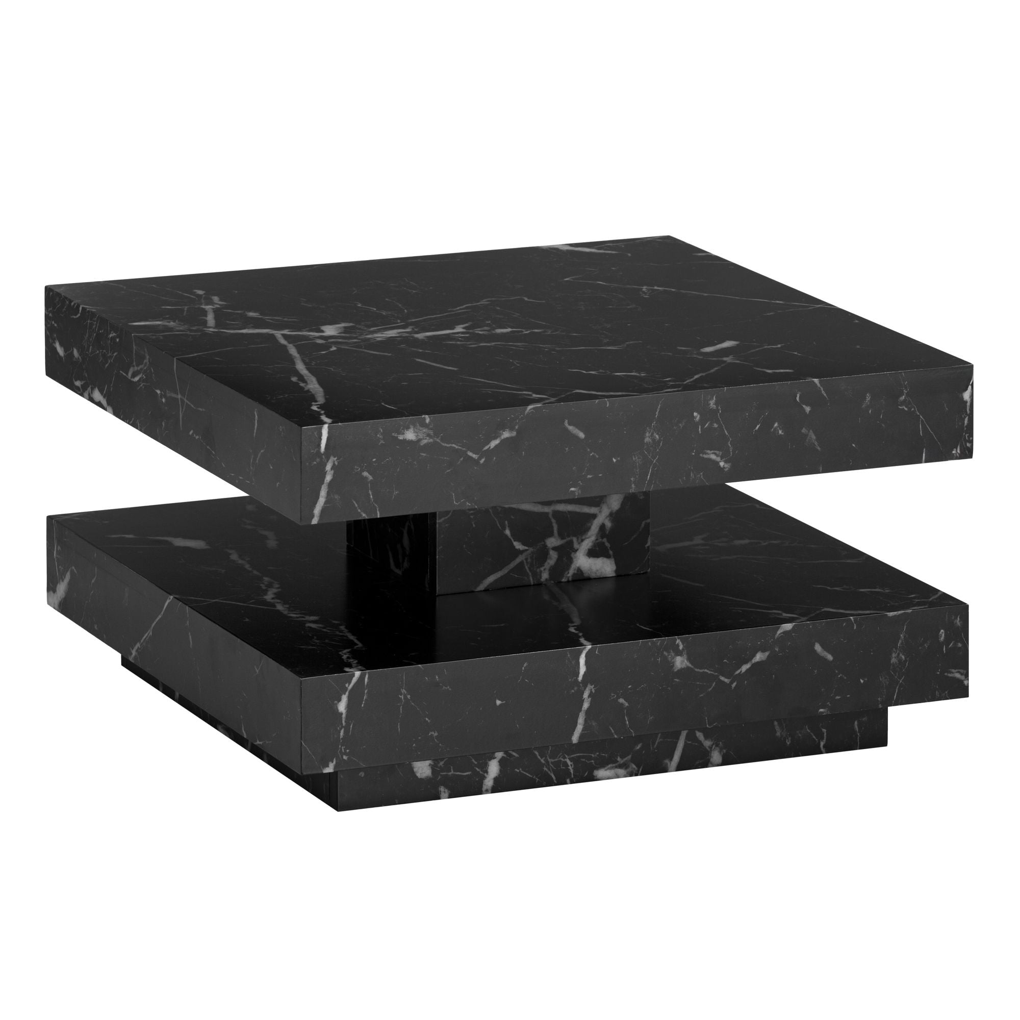 Sofabord 60x60x34 cm Sort sofabord i marmorlook Moderne designer stuebord med opbevaring Firkantet, loungebord Lille, sofabord