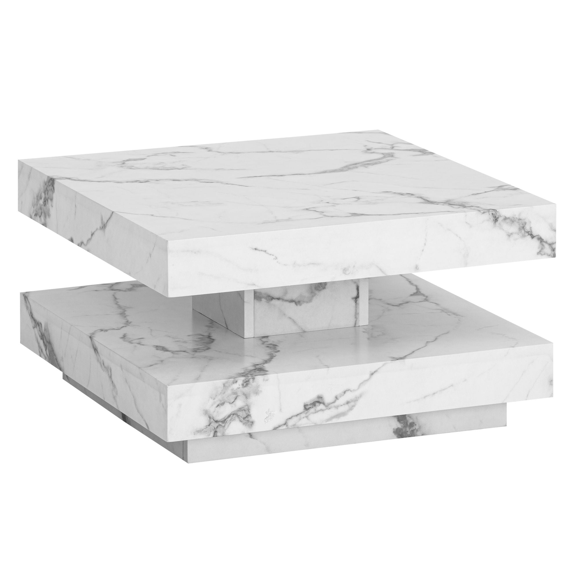Sofabord 60x60x34 cm Hvid, Moderne sofabord med marmoreffekt, Designer stuebord med opbevaring, Firkantet, Lille loungebord, Sofabord