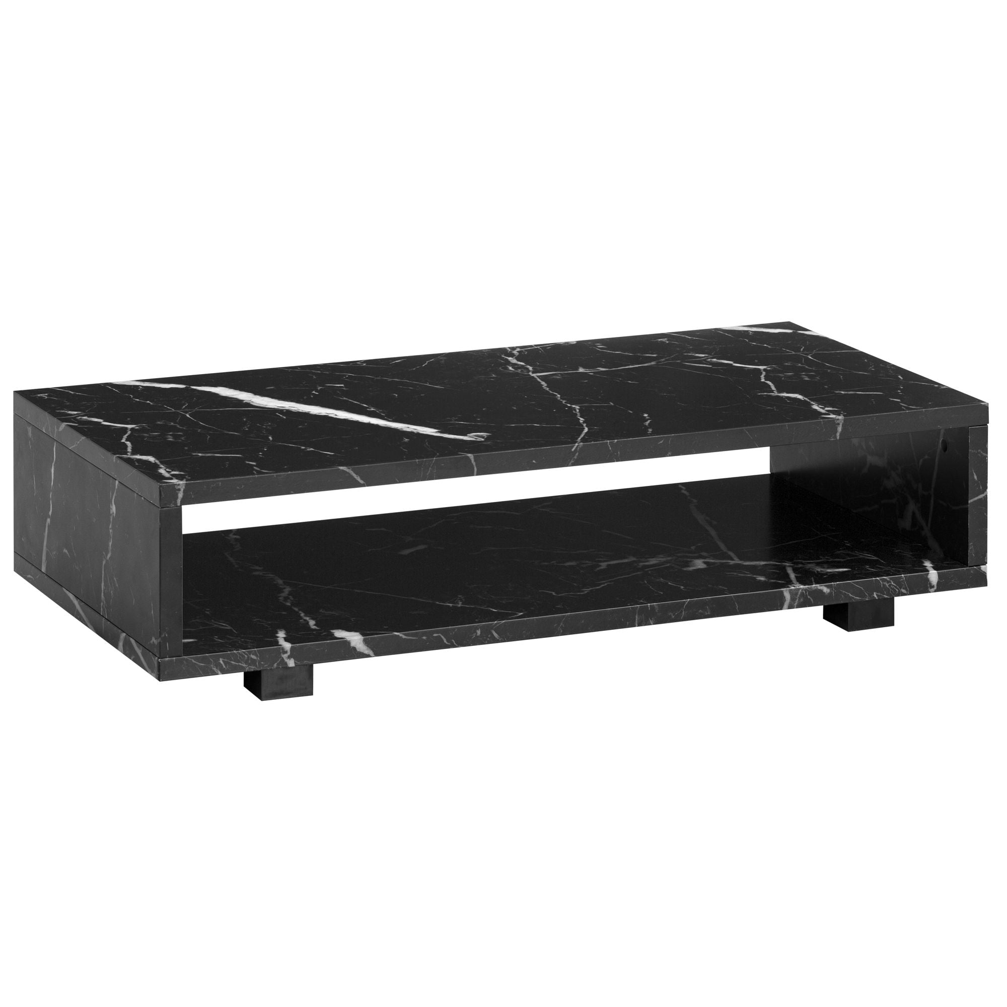 Sofabord i sort marmorlook med opbevaring - 100 x 50 cm