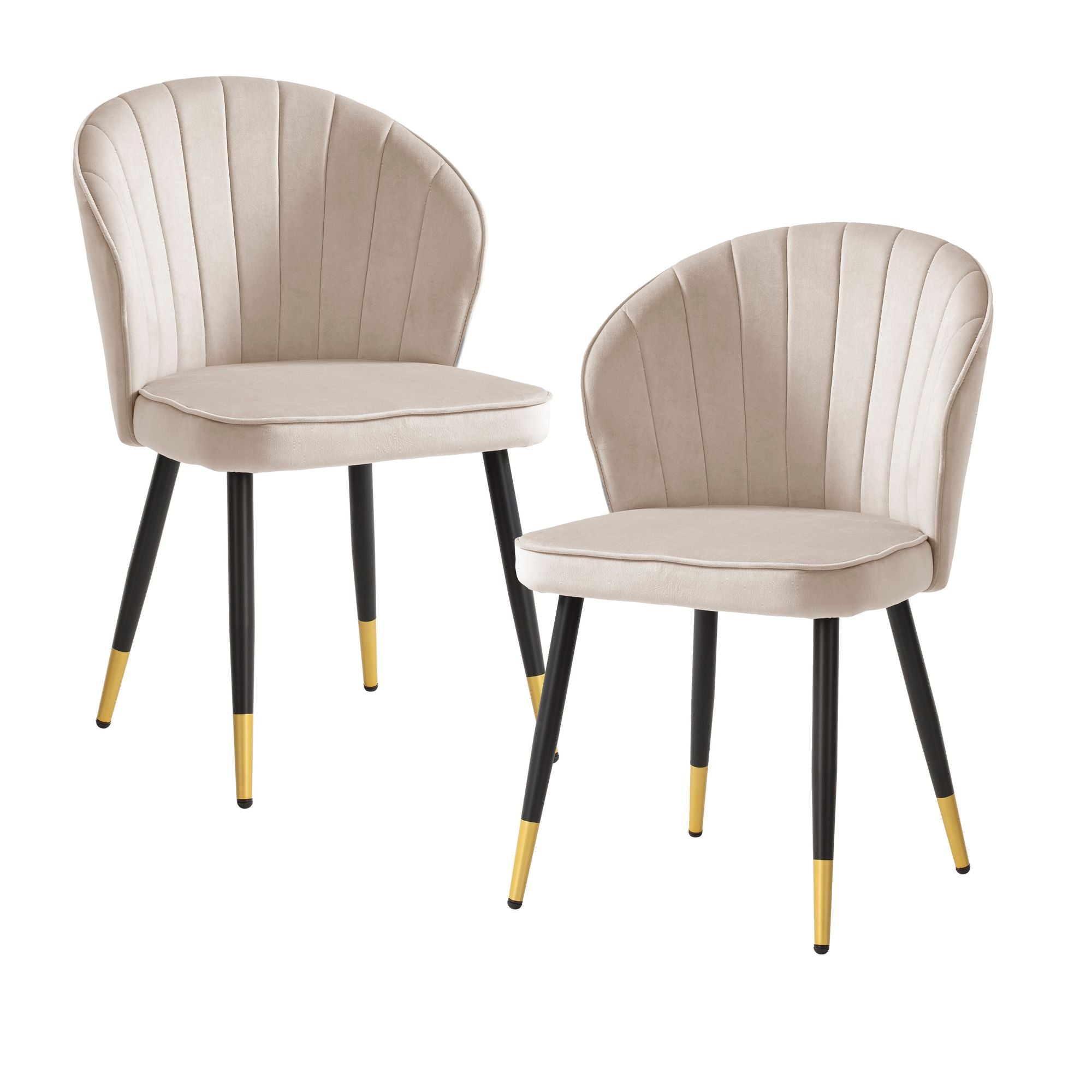 Spisestolssæt med 2, fløjlsbeige, køkkenstol med metalben, skalstol, skandinavisk design, polstret stol med stofbetræk, polstret stol