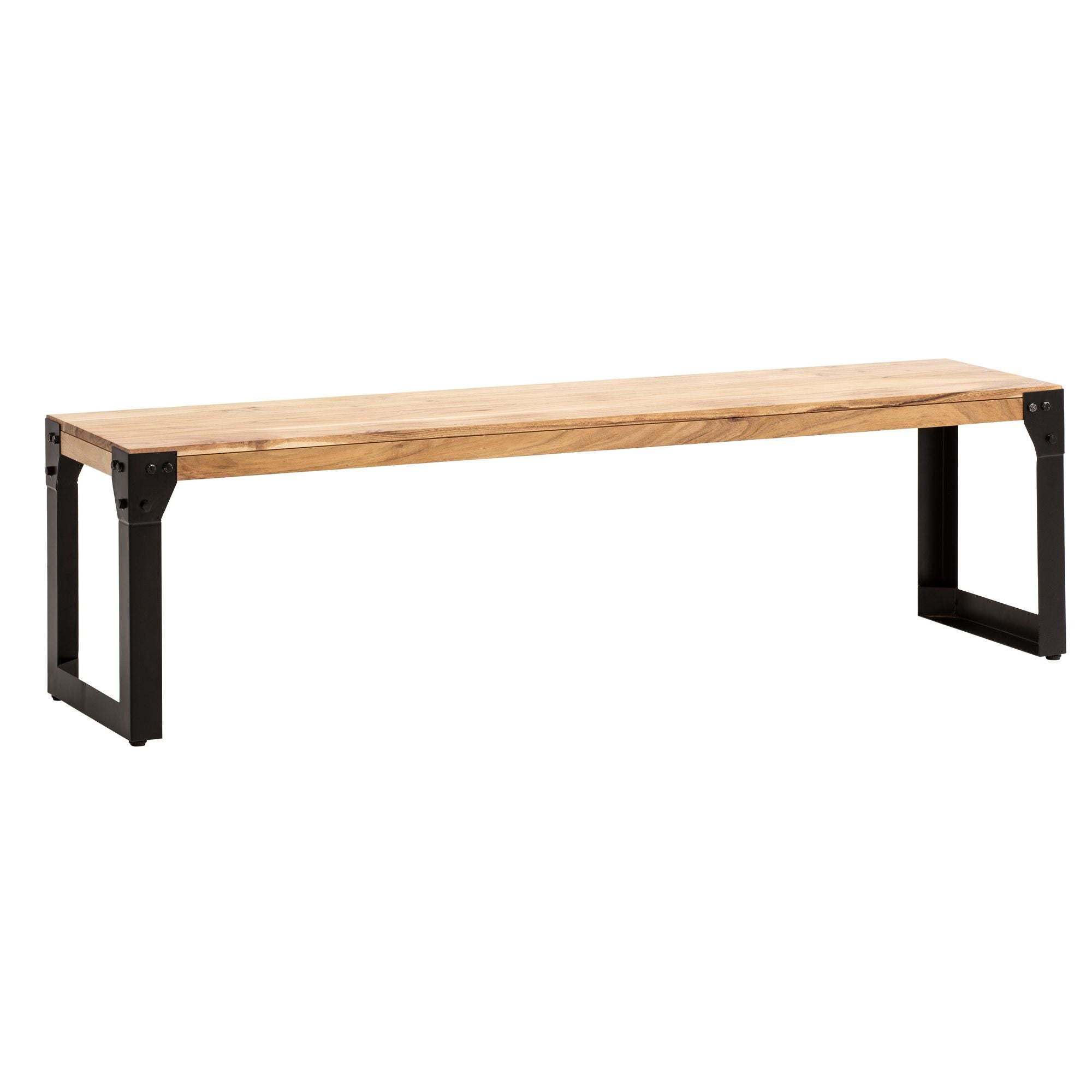 Spisebænk 160x40x45 cm, massivt akacietræ, metal, industriel stil; spisebænk i massivt træ uden ryglæn; moderne køkkenbænk/spisebænk; stor spisebænk