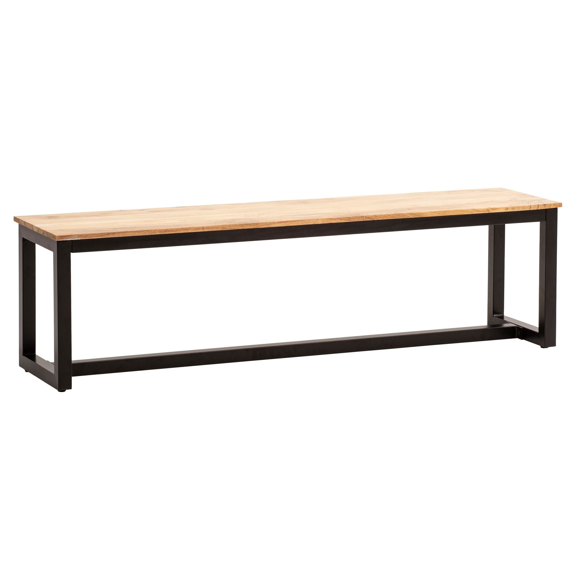 Spisebænk 160x40x45 cm, massivt akacietræ, metal, loftstil; spisebænk i massivt træ uden ryglæn; køkkenbænk i industriel stil; stor spisebænk