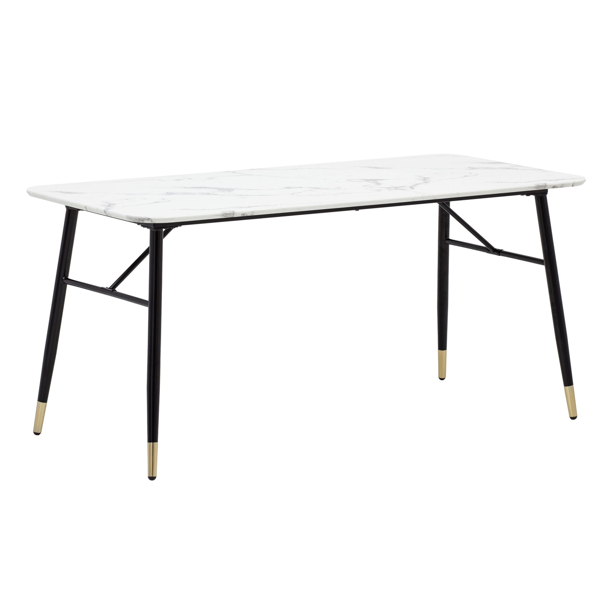 Spisebord med bordplade i hvid marmorlook - 180 x 90 cm - Metalstel