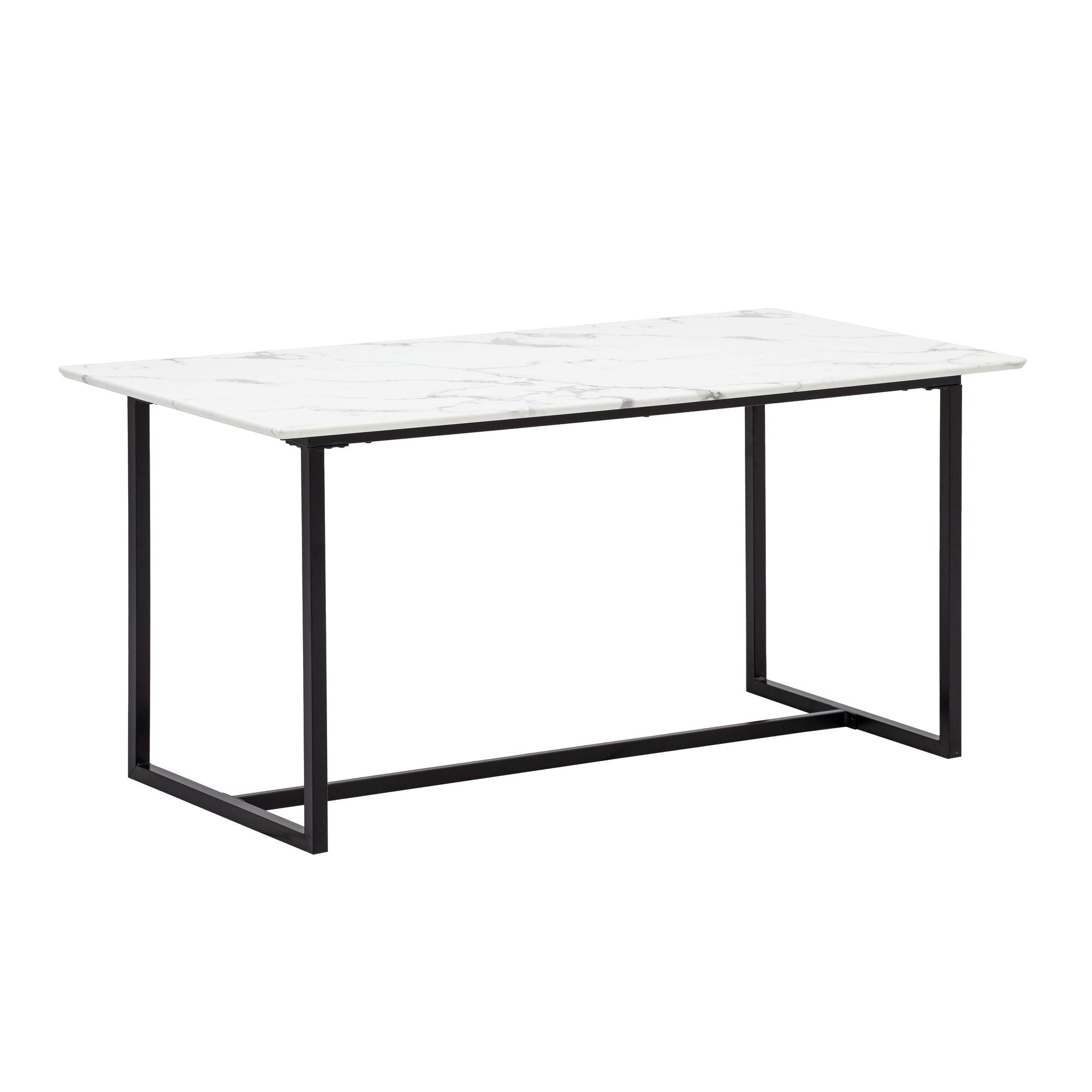Rektangulært Spisebord 160x80 cm i Hvid Marmorlook  -  Moderne Designbord med Metalben