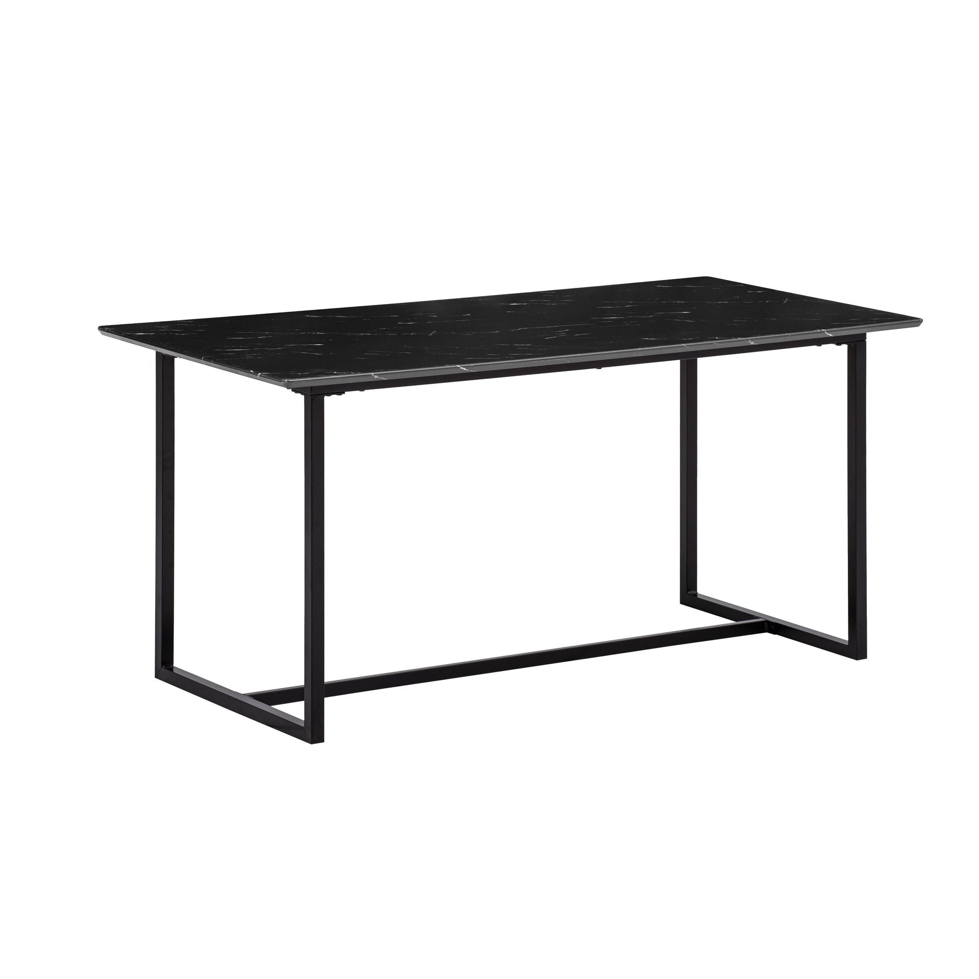 Spisebord 180x90x76 cm, køkkenbord, sort i marmorlook, moderne, stort spisebord, rektangulært spisebord, spisebord med metalben