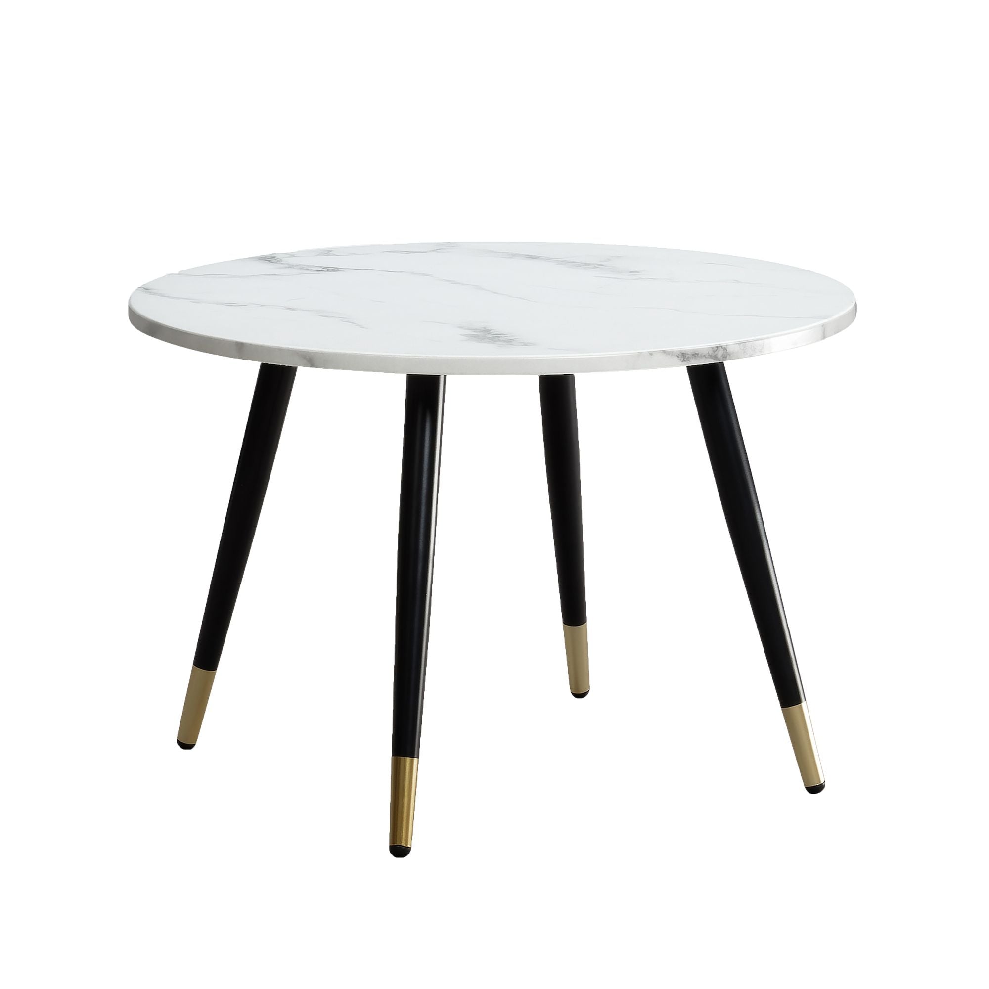 Rundt Sofabord 60 cm med Hvid Marmorlook  -  Moderne Designbord med Metalstel