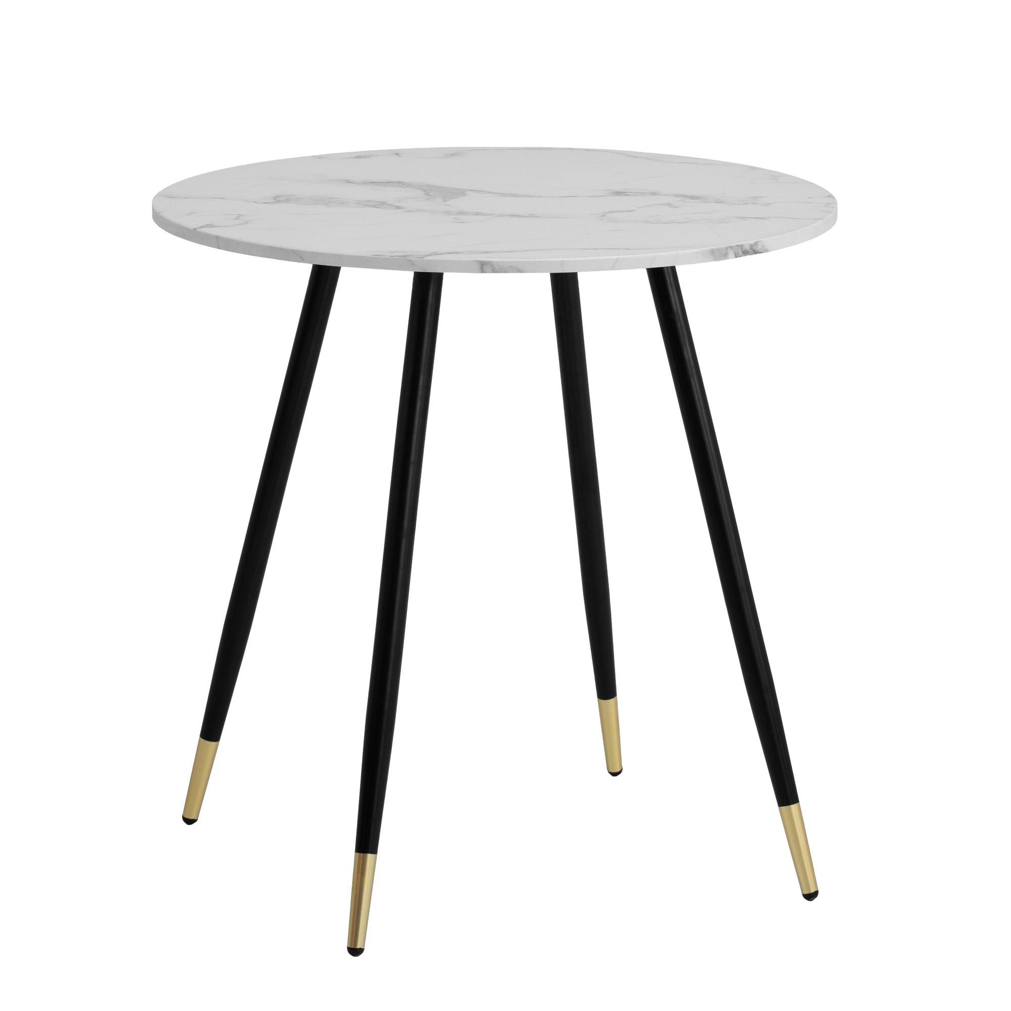 Spisebord 75x75x76 cm marmorlook hvidt spisebord moderne, køkkenbord med metalben, lille spisebord rundt spisebord