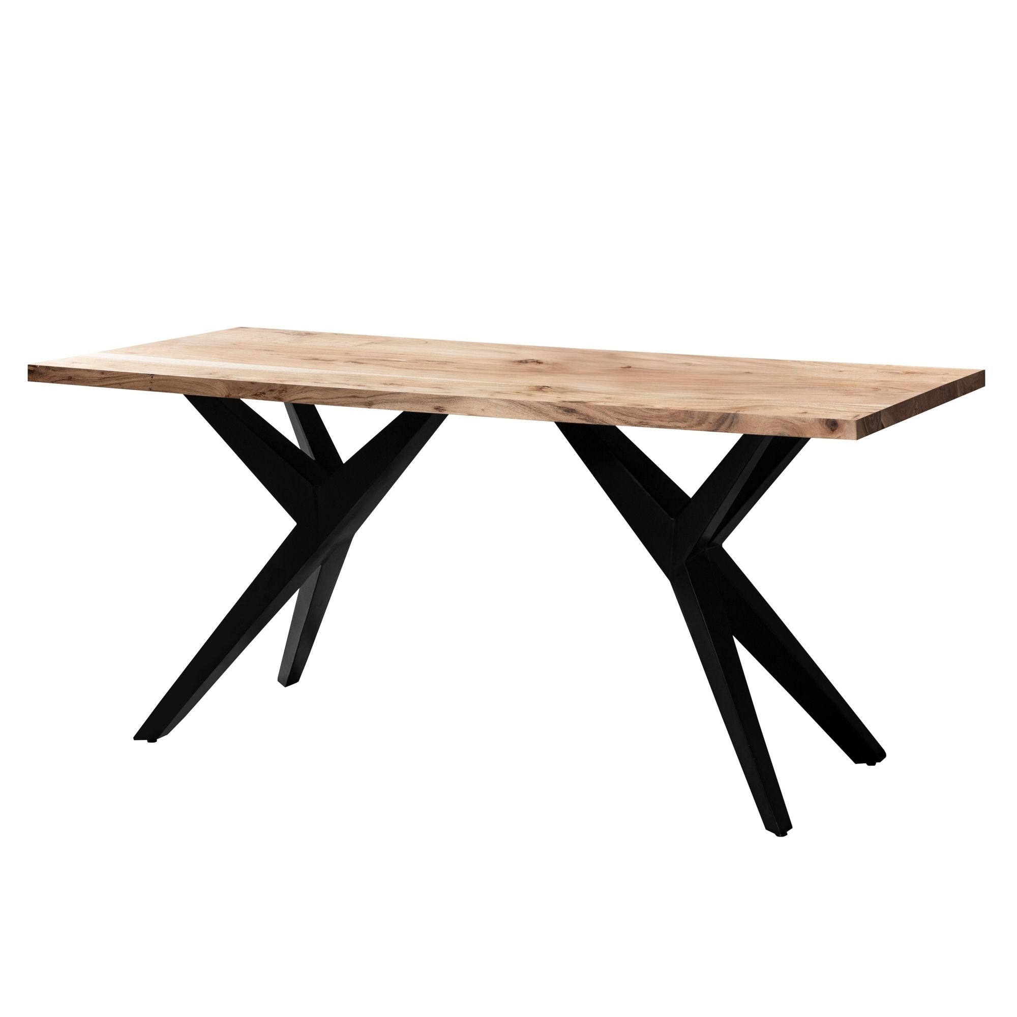 Spisebord 120x60 cm i Massivt Akacietræ  -  Rektangulært Designbord med Metalben