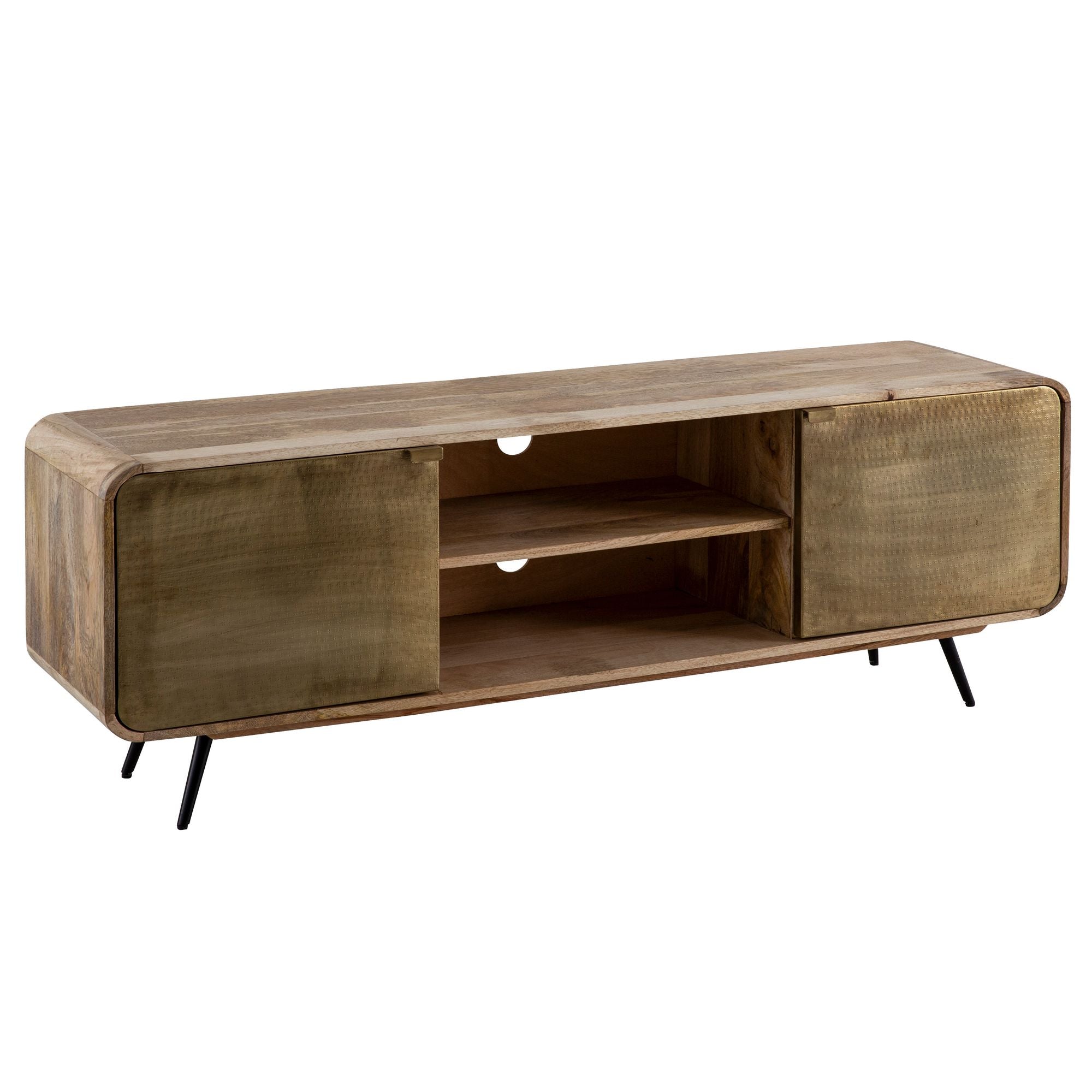 Tv-bord i massivt mangotræ med to døre, 160x55x41 cm, brun