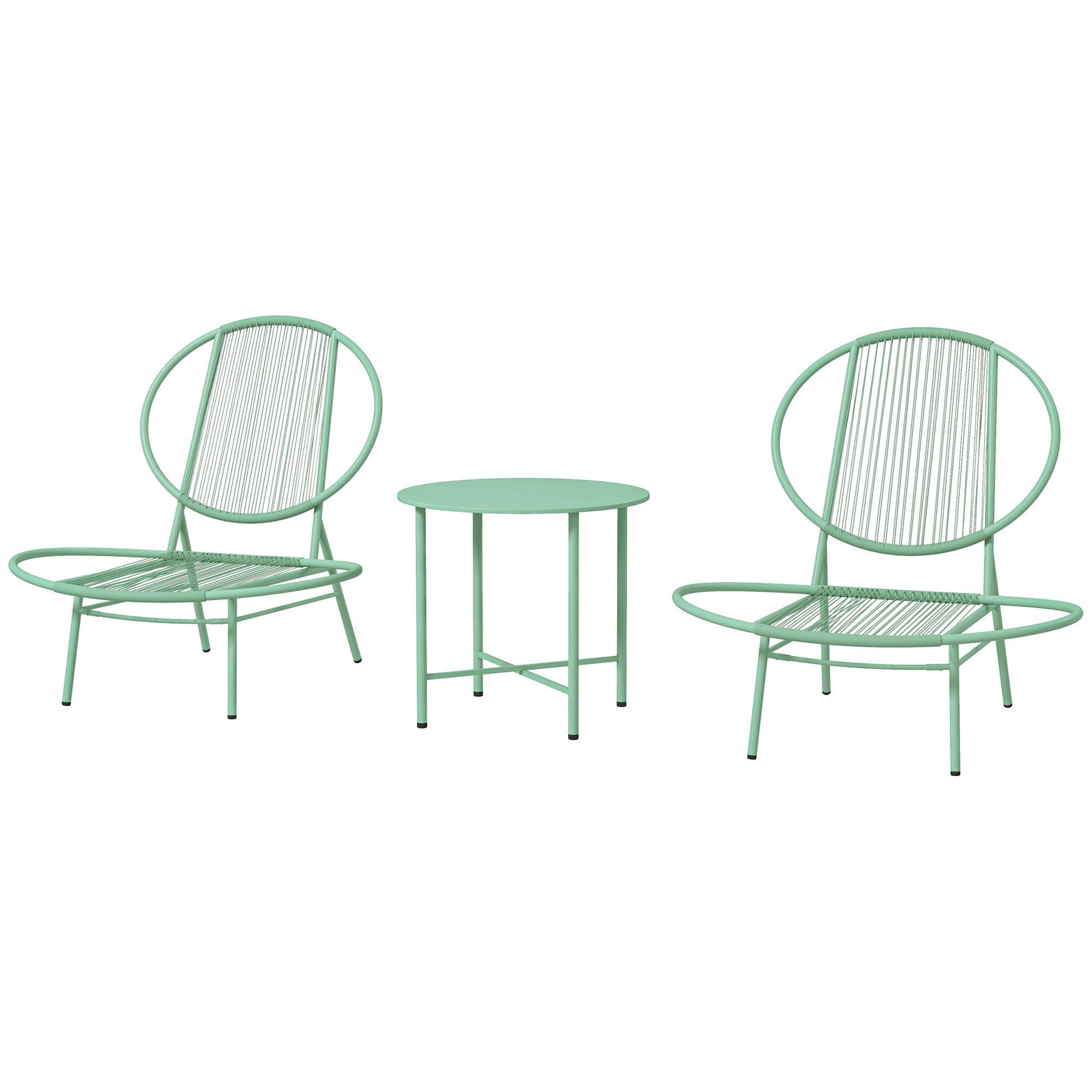 3-Delt polyrattan bistrosæt, vejrbestandigt havemøbelsæt med bistrobord og muslingeformede havestole, grøn