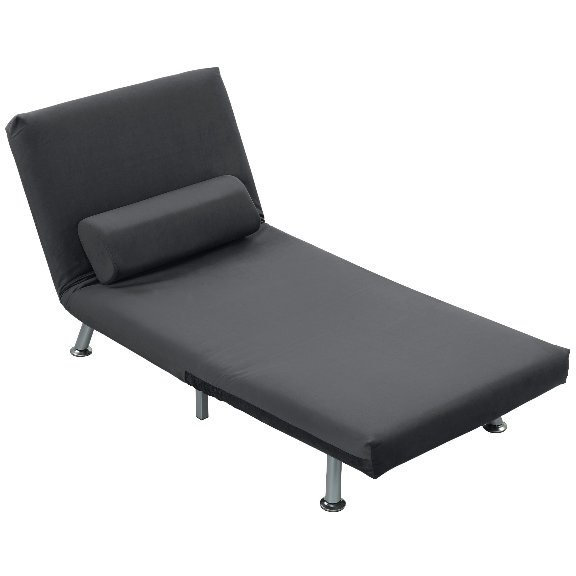Klapstol med sengefunktion, foldbar afslapningsstol i fløjlslook, justerbar ryglæn, 75 x 70 x 75 cm, mørkegrå