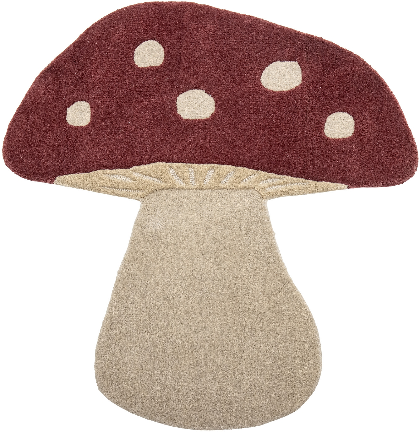 Gulvtæppe Bloomingville Mini Mushroom svampeformet børnetæppe 85x90 cm rød uld