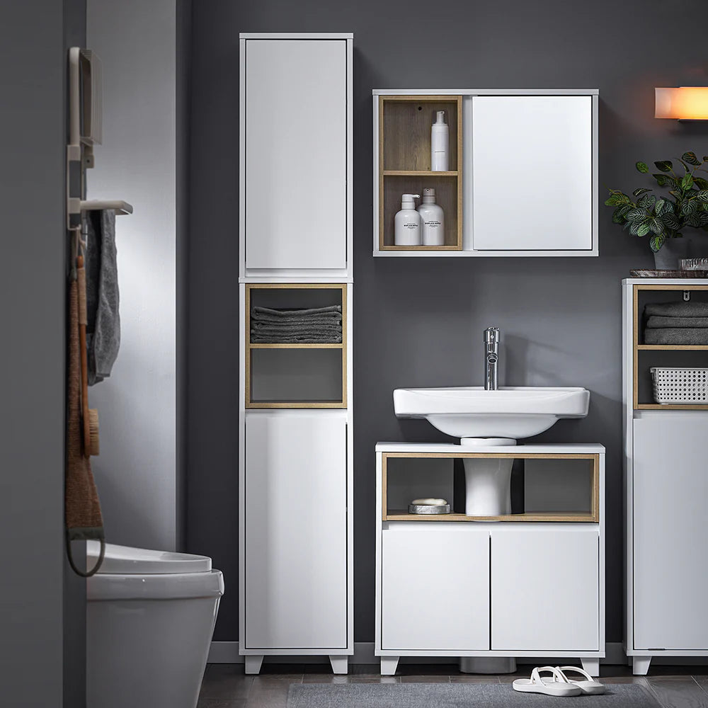 Elegant skab til badeværelset, minimalistisk design, 170x30x30 cm, hvid