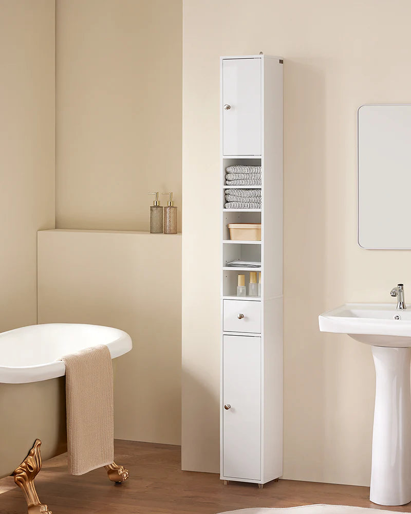 Højt, smalt, pladsbesparende badeværelsesskab, L20xB20xH180 cm, hvid