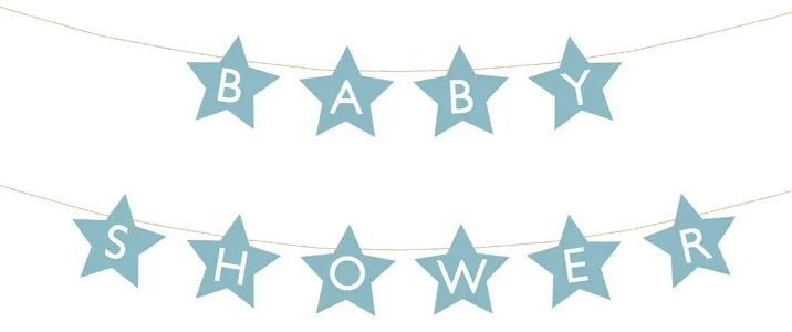 Bannerskilt til babyshower stjerner lyseblå 290 cm x 16,5 cm