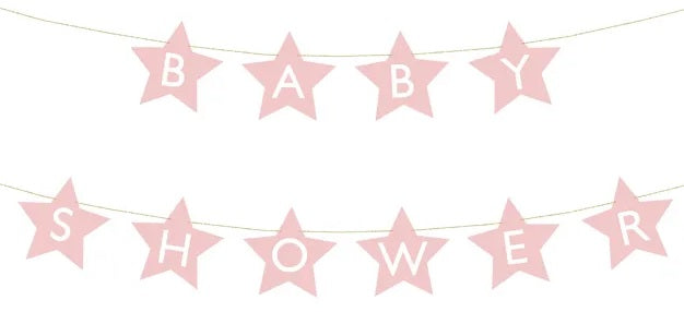Bannerskilt til babyshower stjerner lyserød 290 cm x 16,5 cm