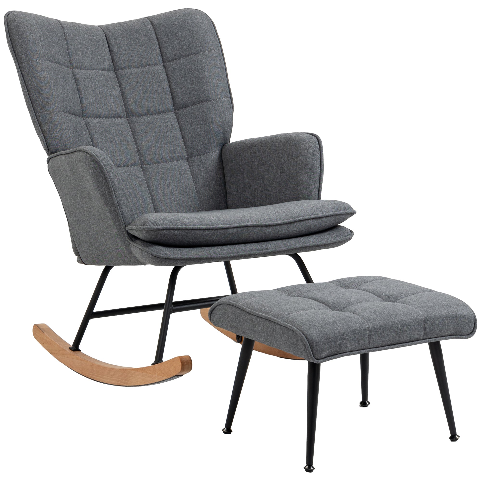 Gyngestol med skammel, komfortabel, op til 130 kg, hørlook, 64 x 89 x 90 cm, grå