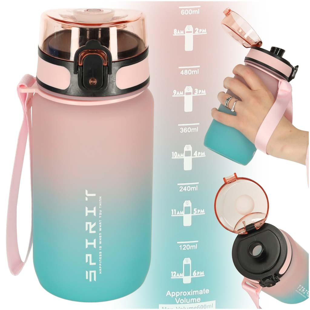 Vandflaske bidon med sugerørshåndtag sports 600ml pink-blå