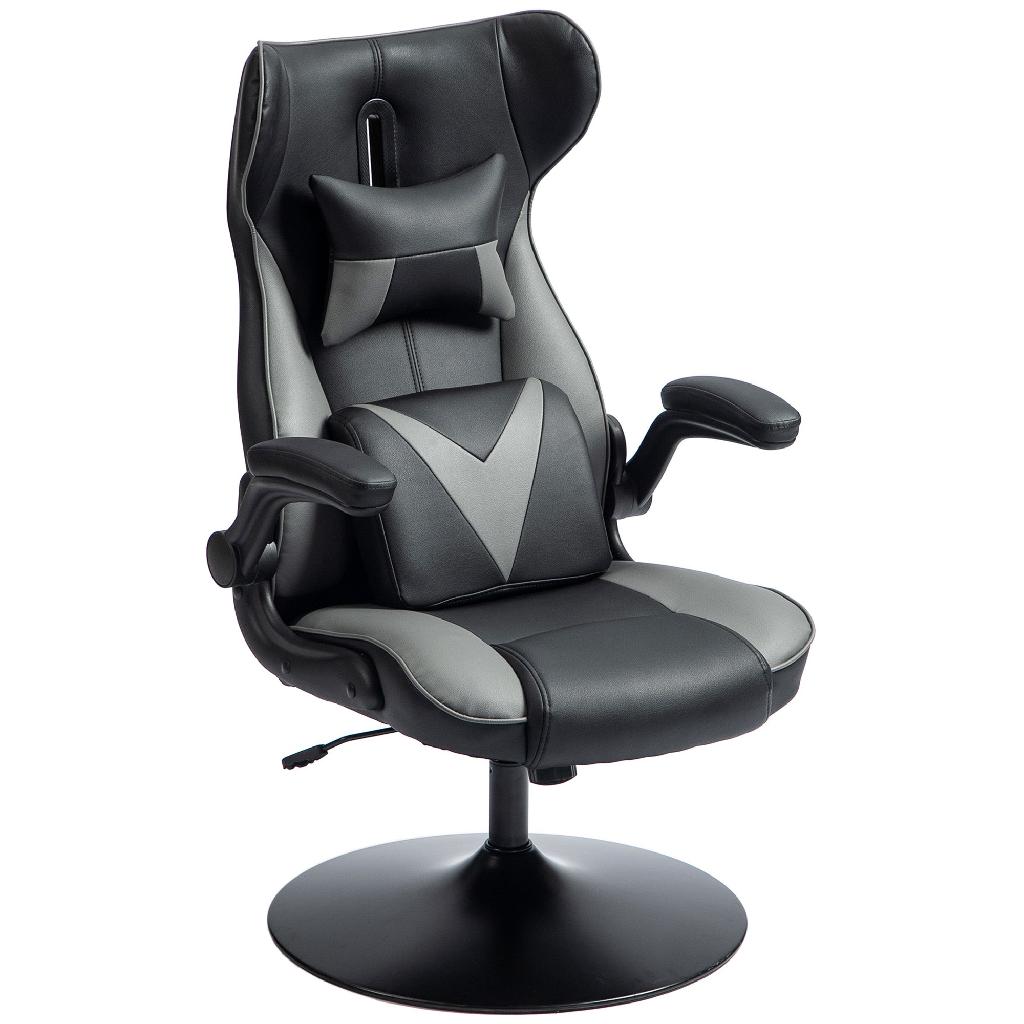 Gamingstol med gyngefunktion, drejestol, højdejusterbar, polstret sæde, metal, 67 x 71 x 112 cm, grå