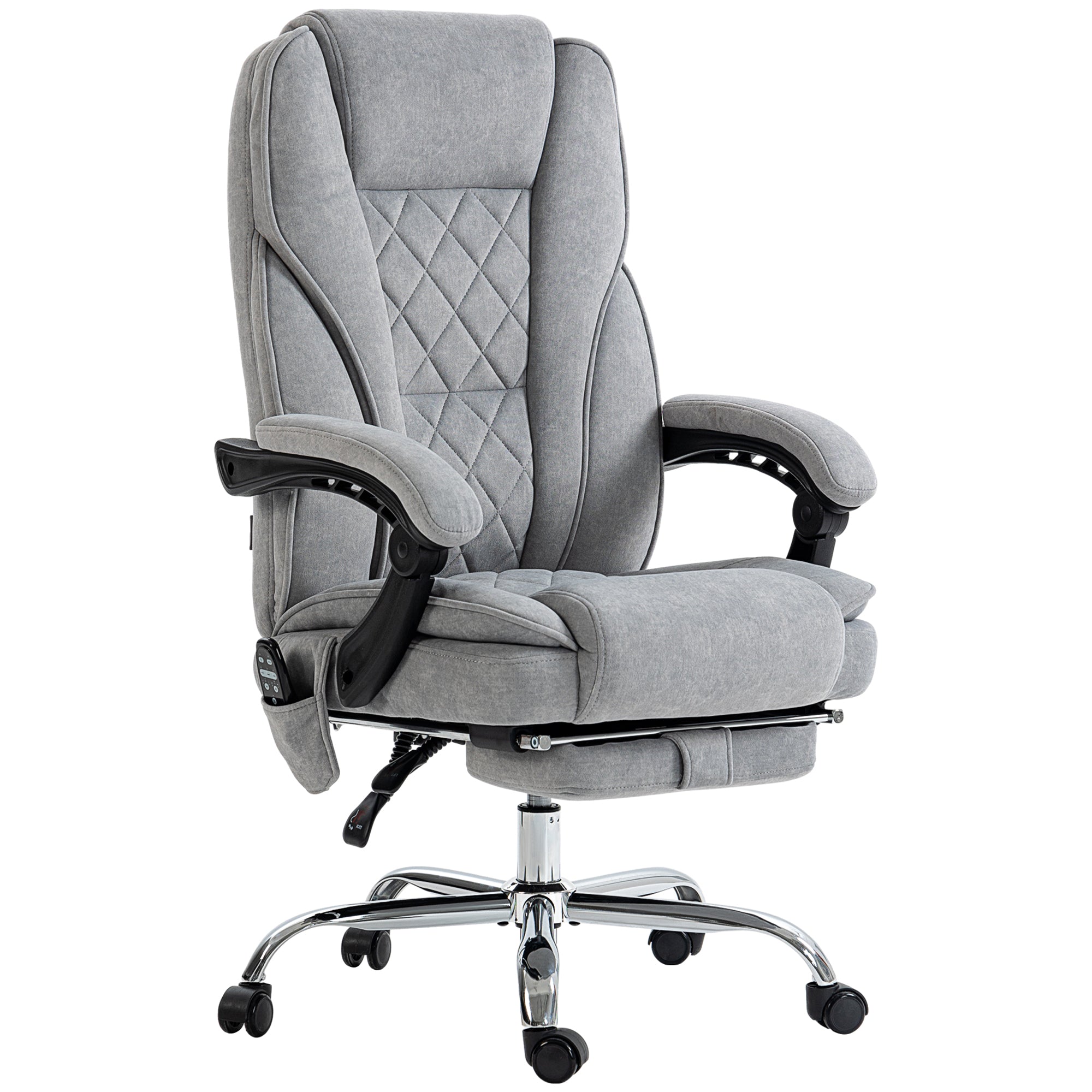 Ergonomisk kontorstol med massagefunktion, fodstøtte, drejelig, rullebar, grå