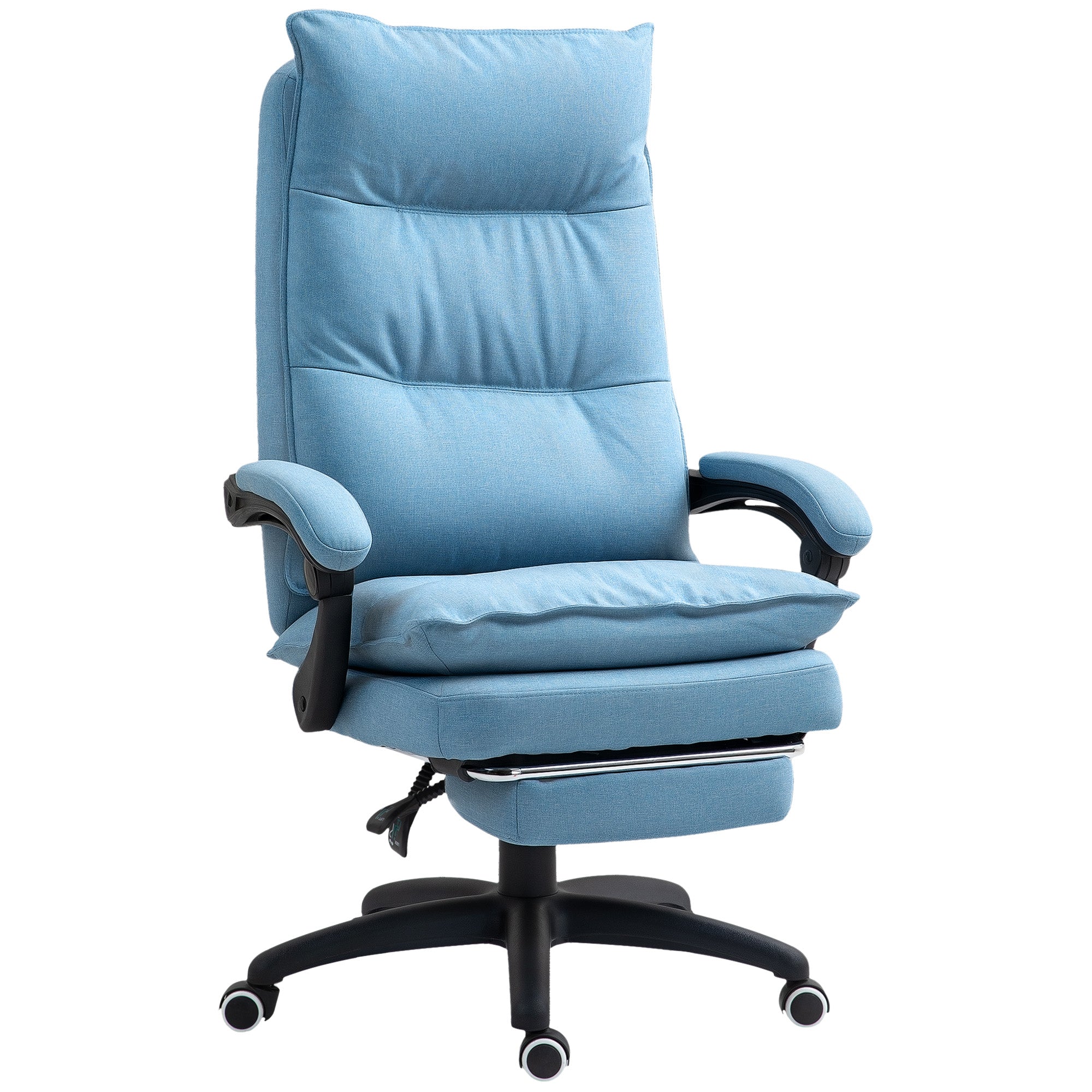 Massagekontorstol, skrivebordsstol med massagefunktion, højdejusterbar, ergonomisk drejestol, nylon, blå