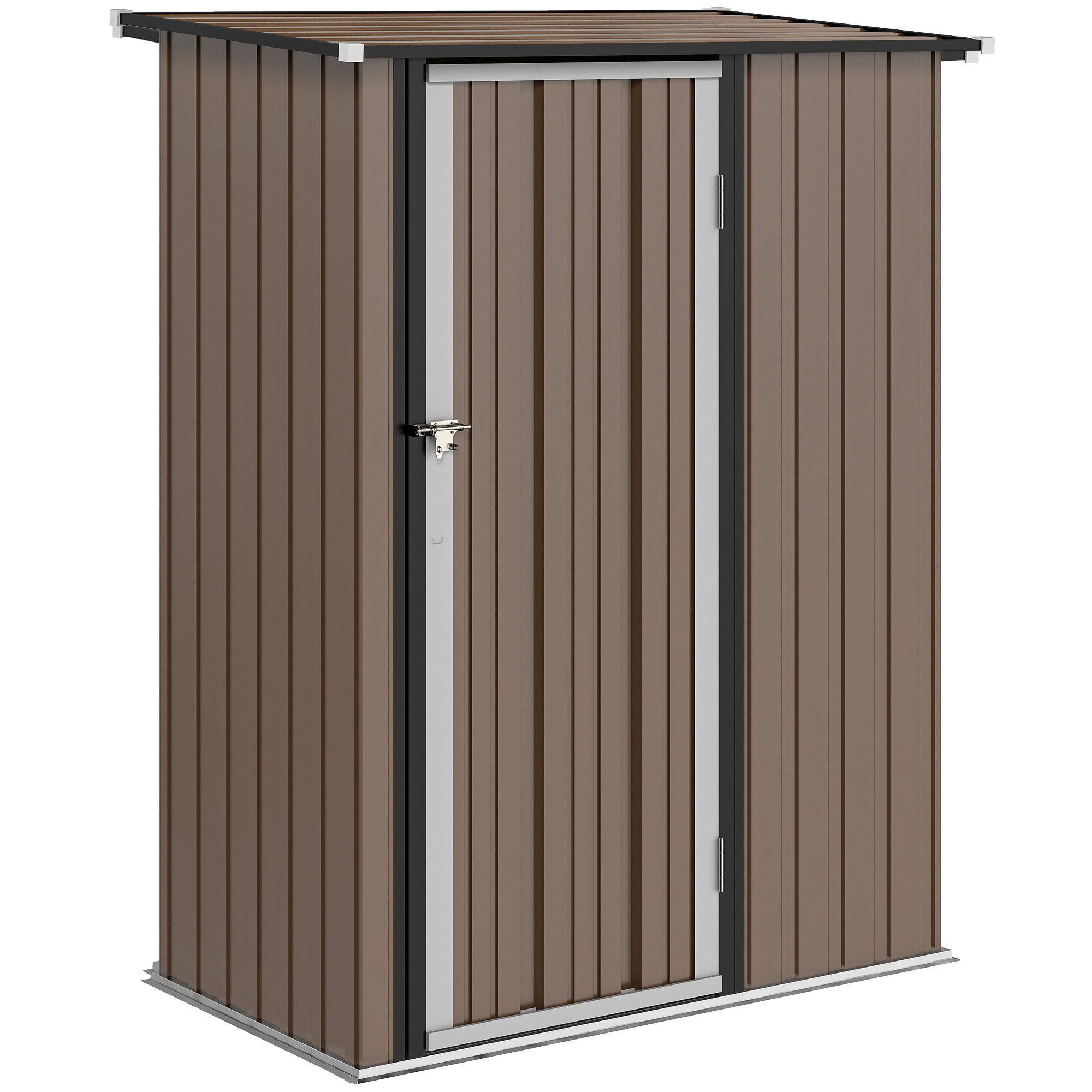 Haveskur 1,07 mÂ² med skrånende tag, 142 x 86 x 189 cm, redskabsskur med aflåselig dør, havehus, stål, brun