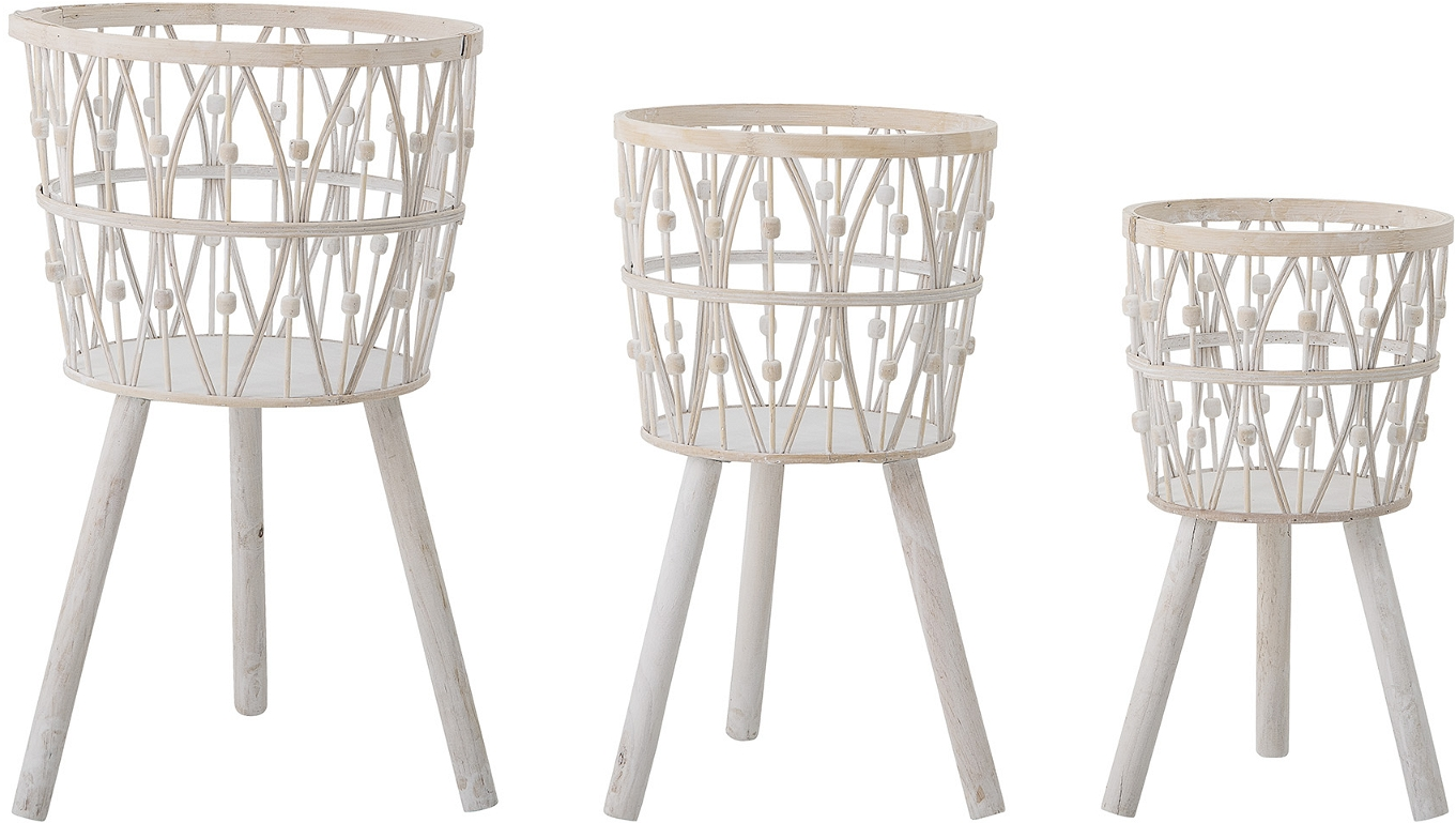Urtepotteskjuler plantekrukke Creative Collection Banni bambus hvid Ø14,5Ã29,5 cm
