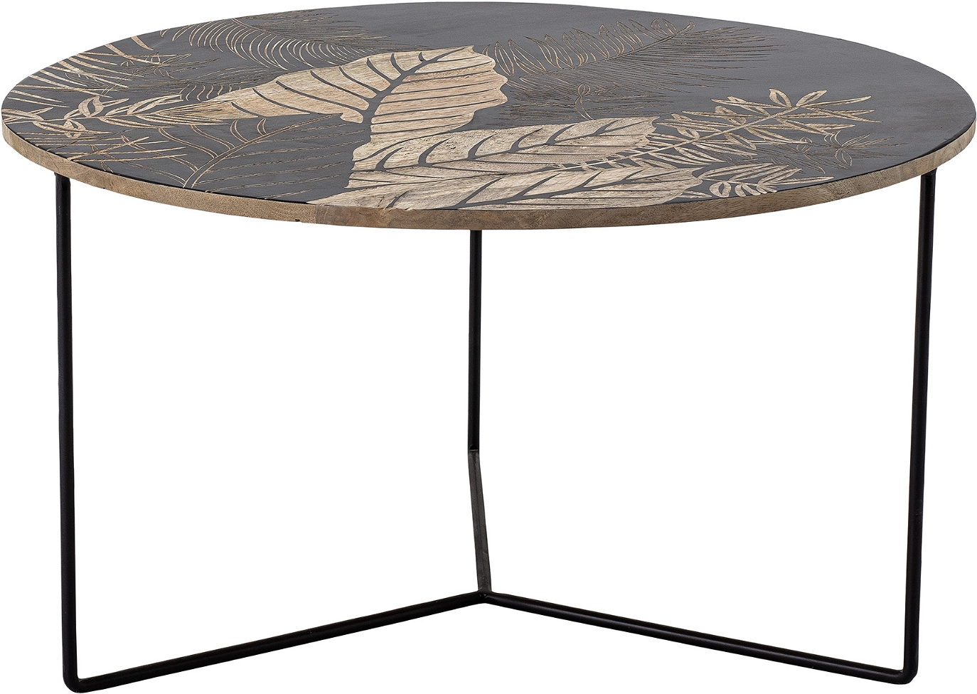 Sofabord Creative Collection Lac i sortbejdset mangotræ med håndskåret bladmotiv 80x80 cm H45
