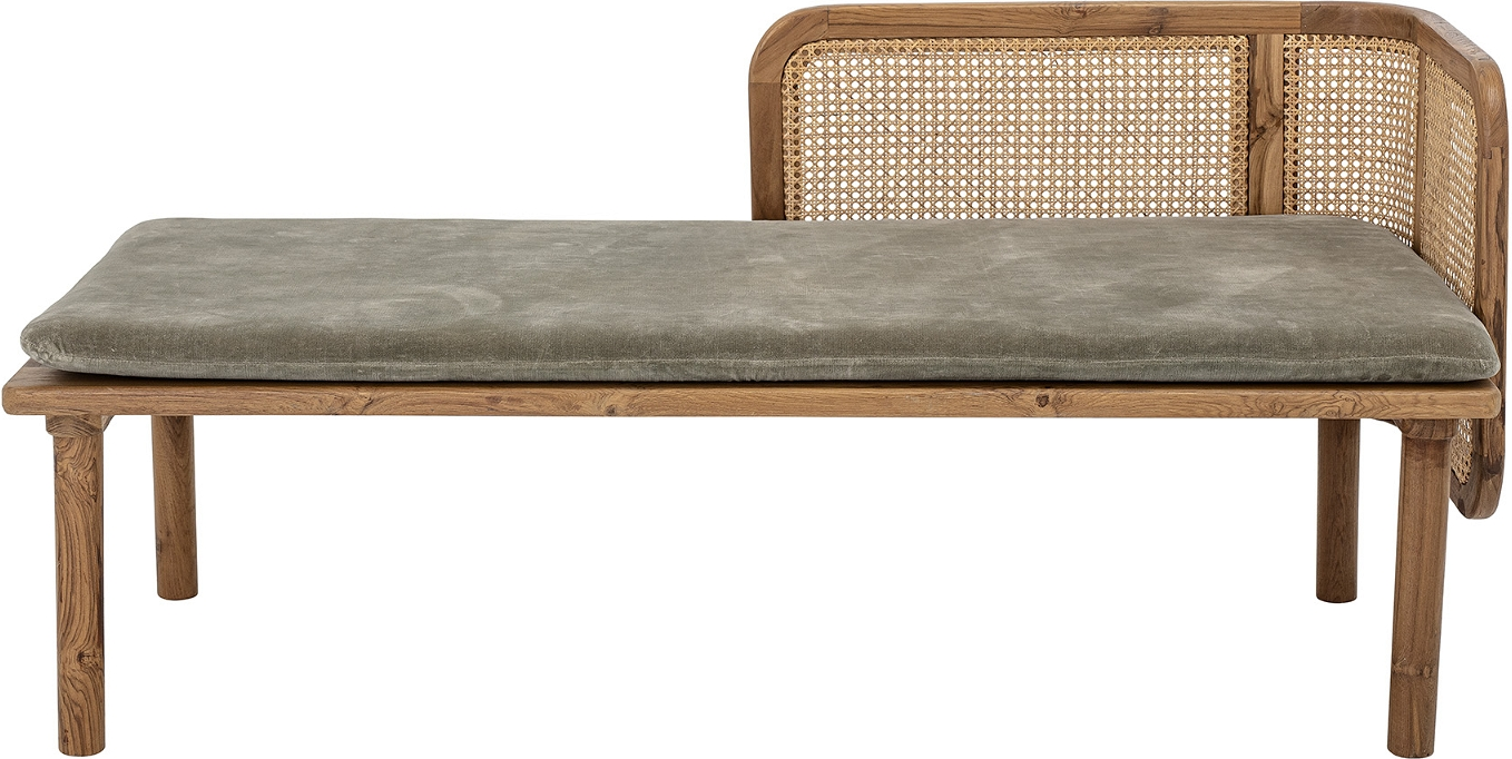 Daybed Creative Collection Felucca teaktræs dagsofa med grøn fløjlpude