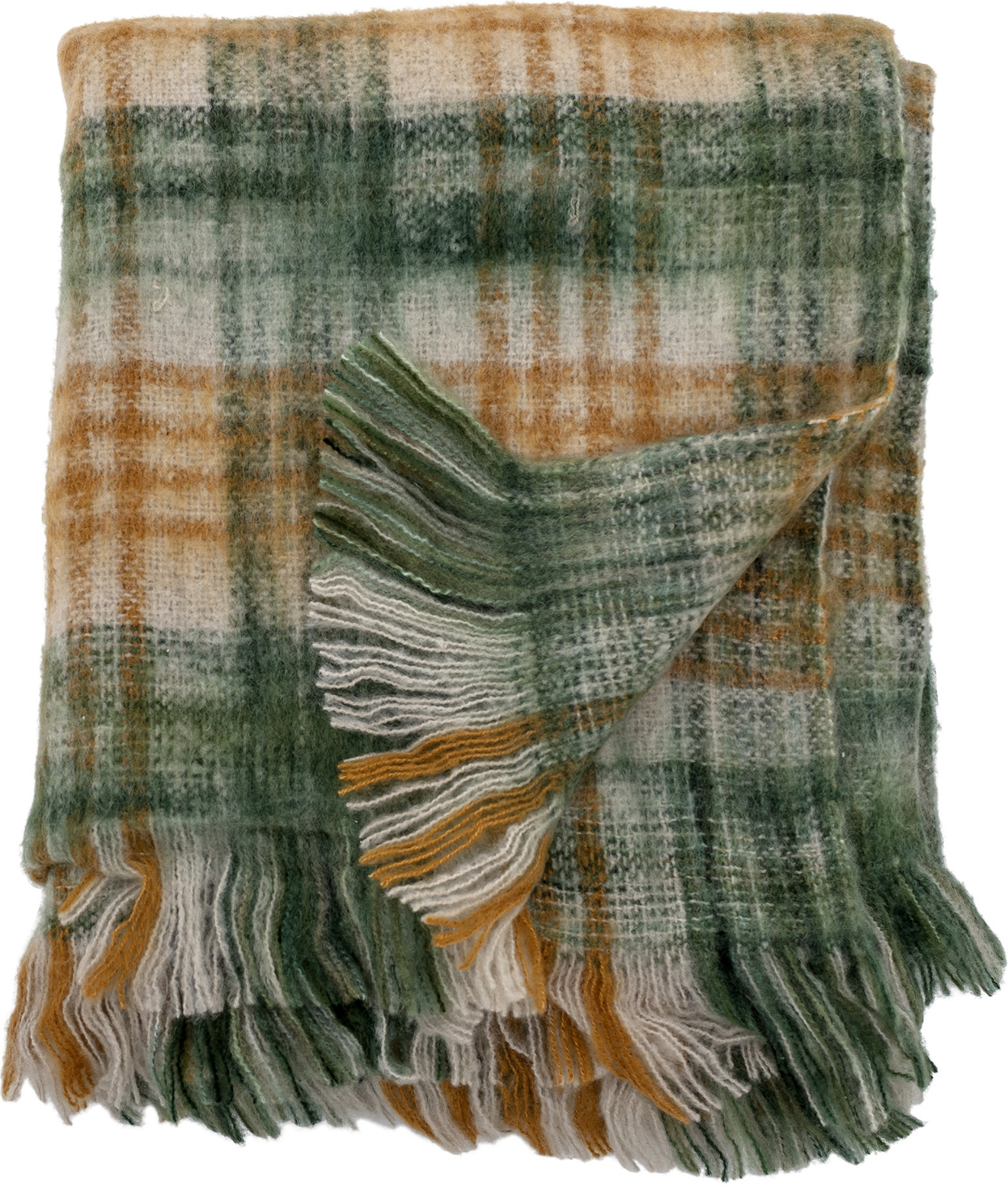 Plaid Creative Collection Baloo akryl 130x150 cm grøn med frynser