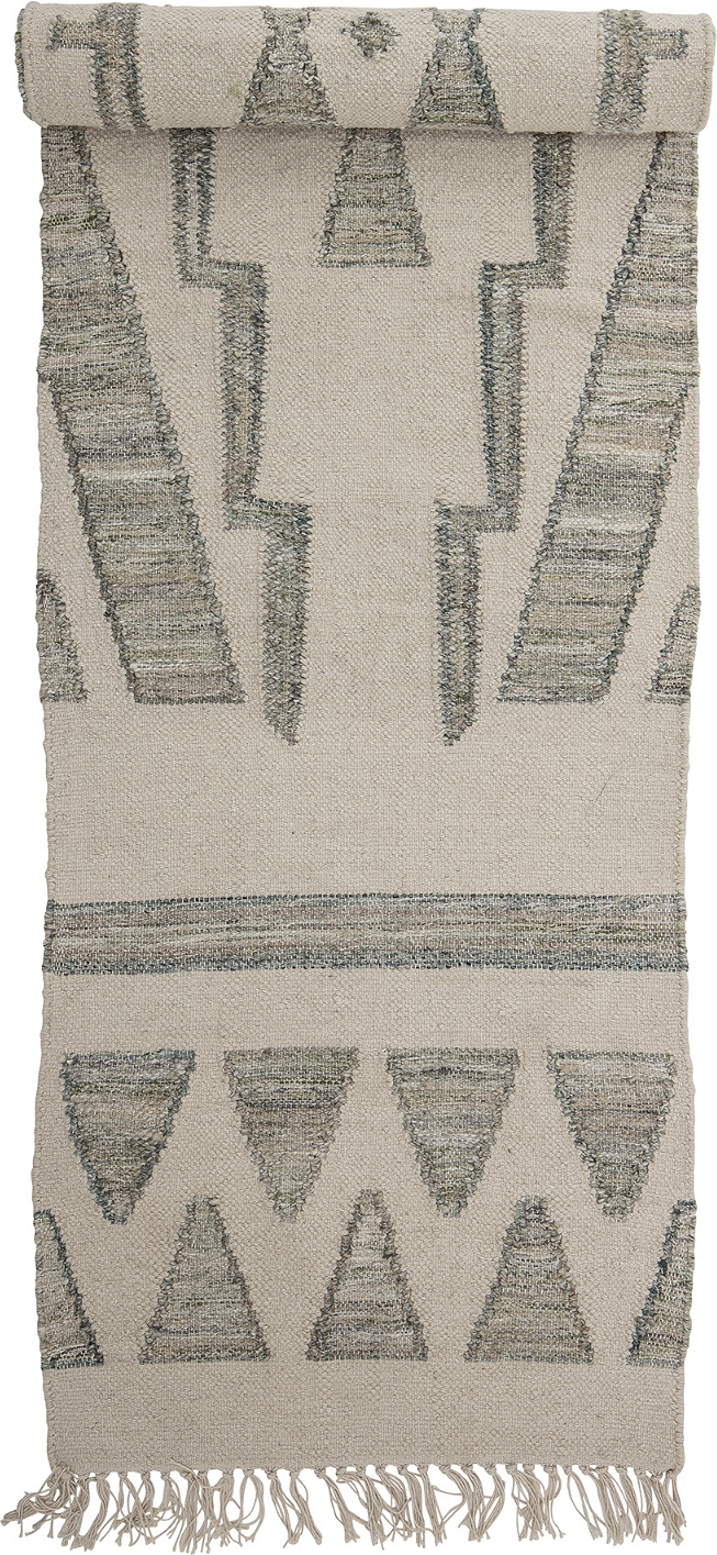 Håndvævet uldtæppe Creative Collection Delara 60x240 cm støvet grøn med frynser